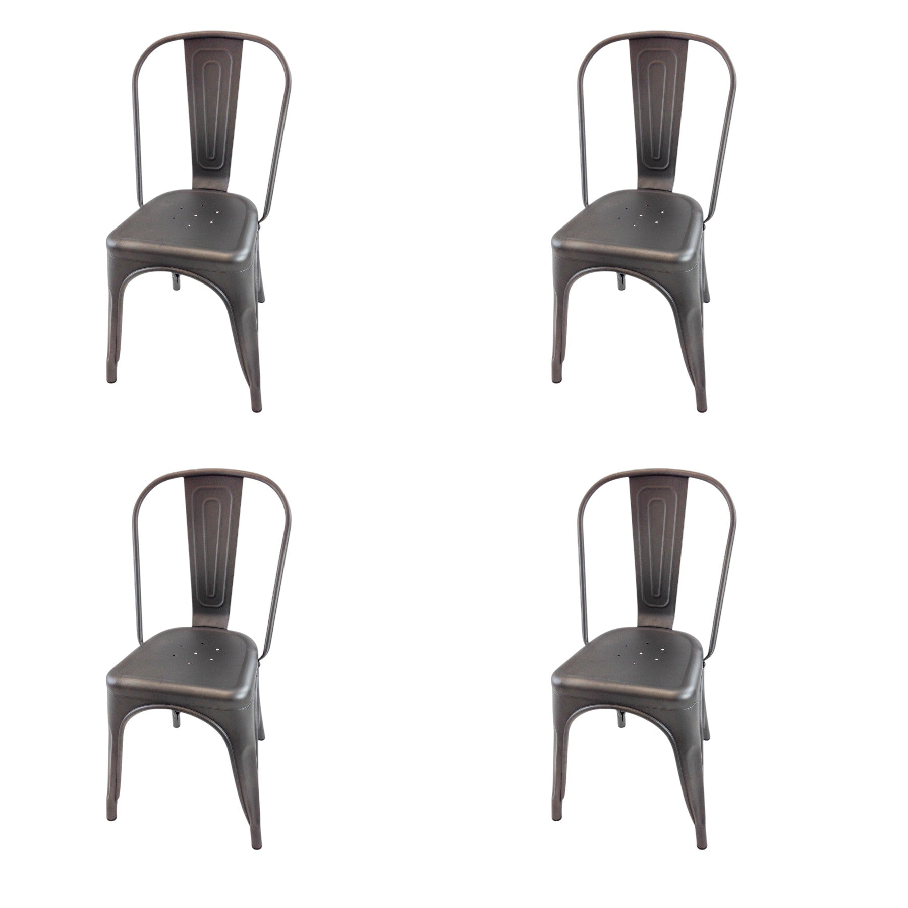 Set of Four Gray Metal Dining Side Chairs