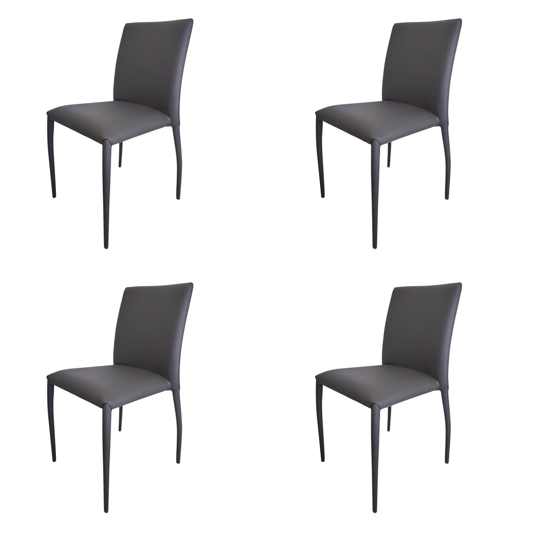 Set of Four Gray Upholstered Faux Leather Dining Side Chairs