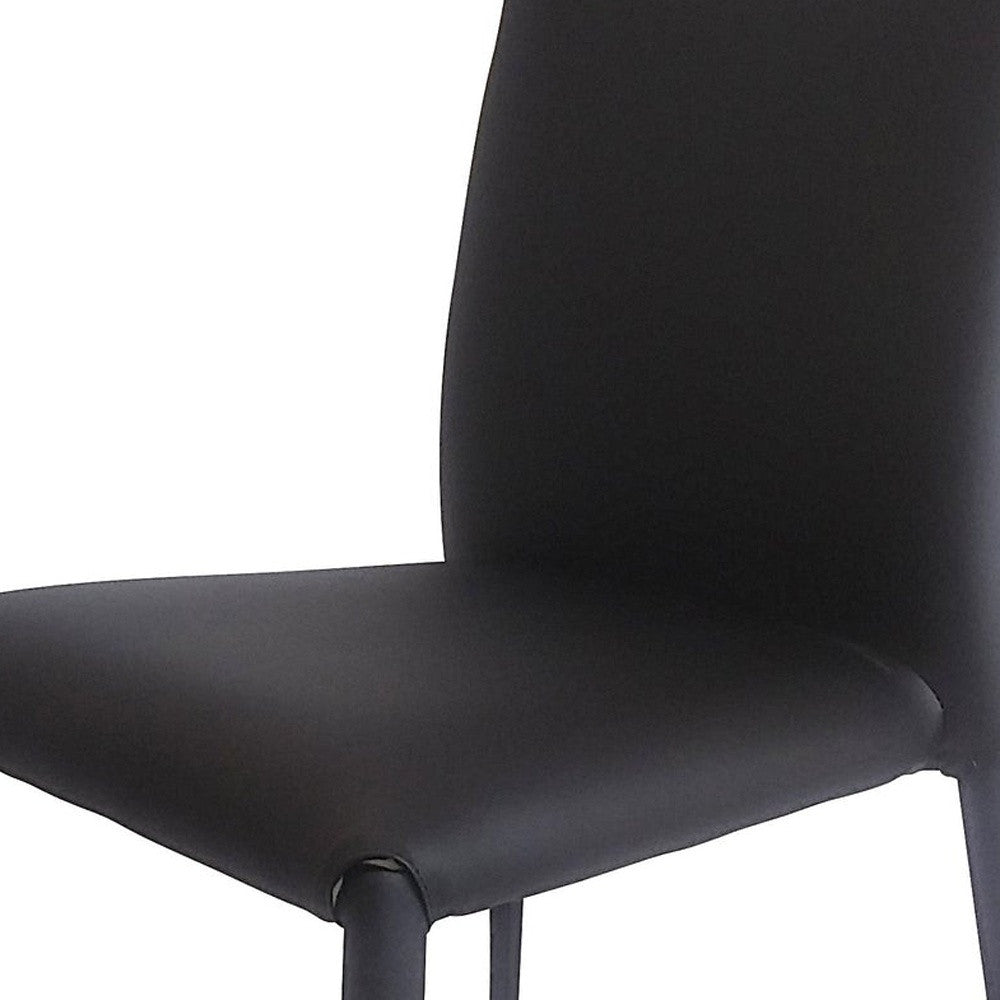Set of Four Black Upholstered Faux Leather Dining Side Chairs