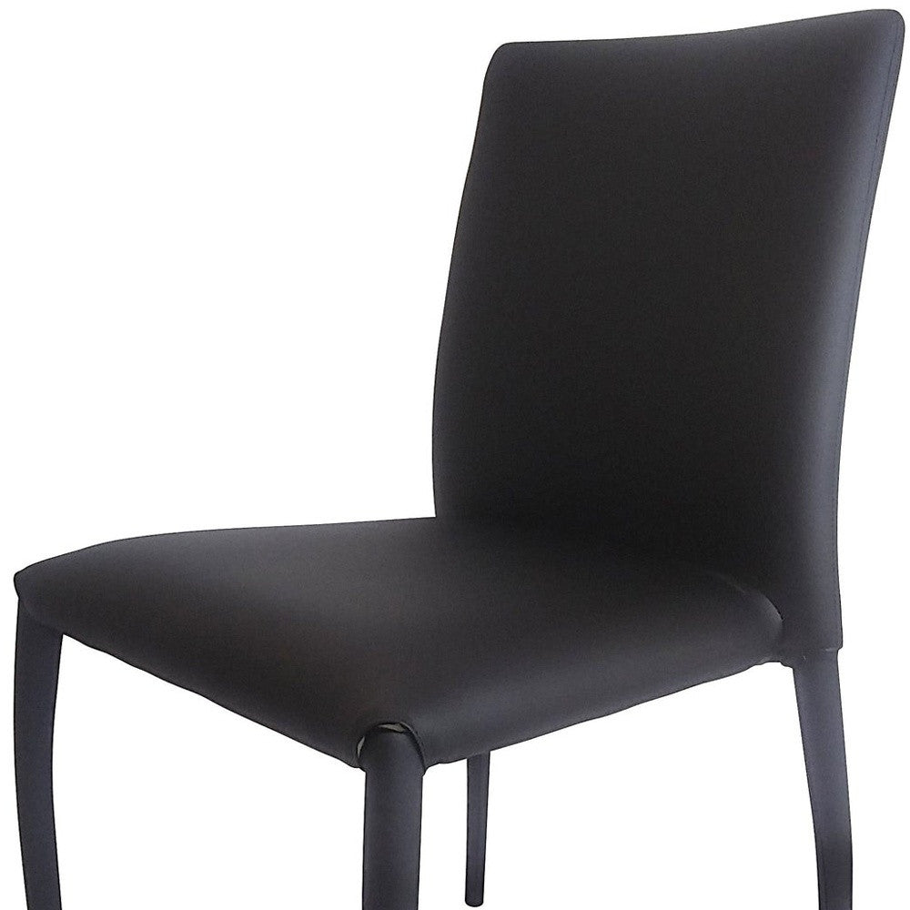 Set of Four Black Upholstered Faux Leather Dining Side Chairs