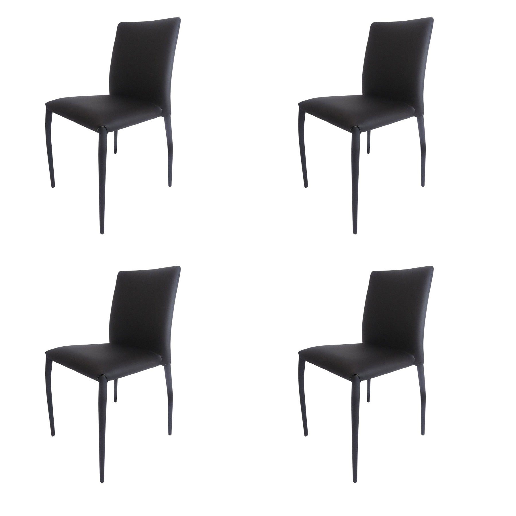 Set of Four Black Upholstered Faux Leather Dining Side Chairs