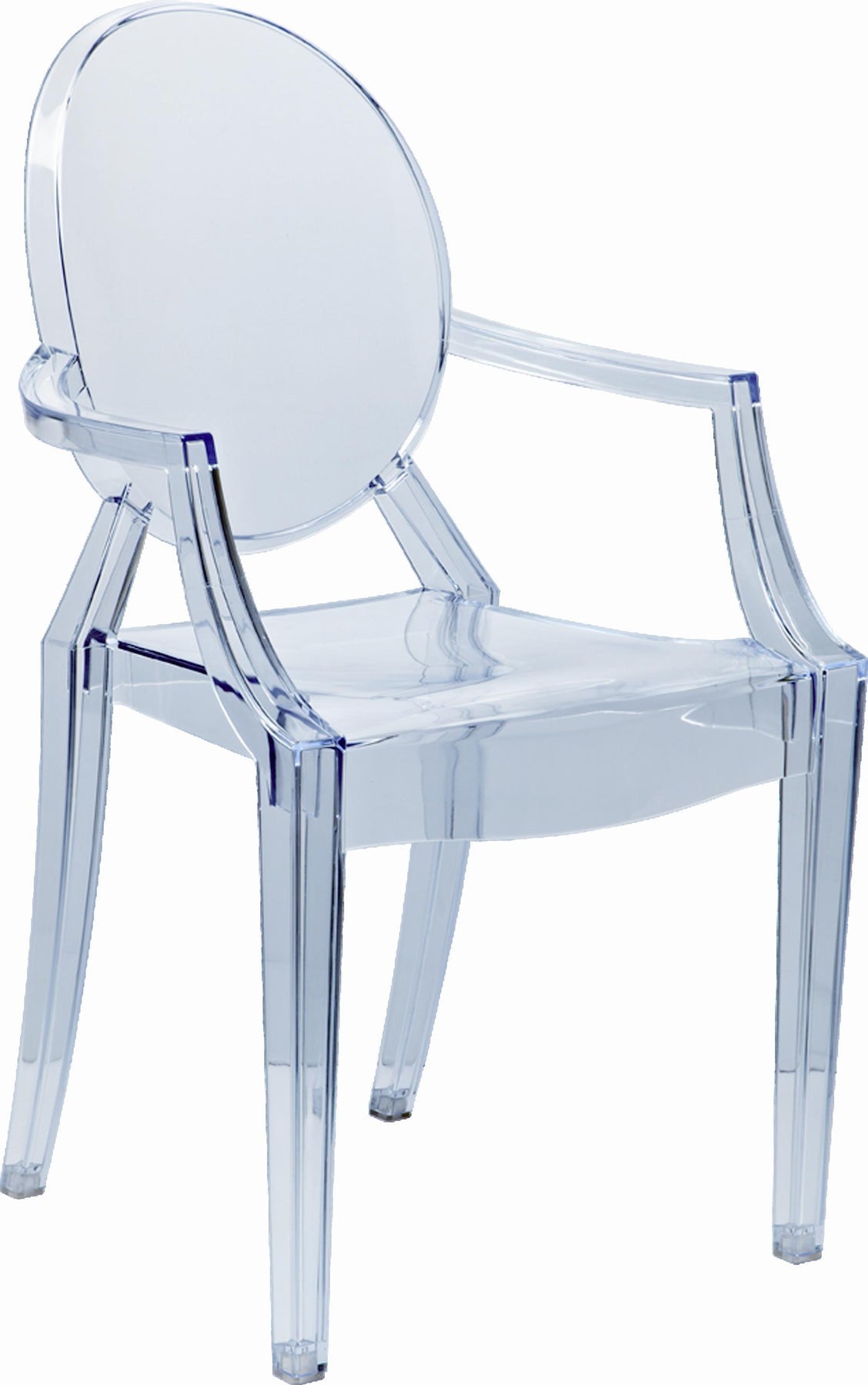 Set of Four Clear Heavy Duty Plastic King Louis Back Dining Arm Chairs