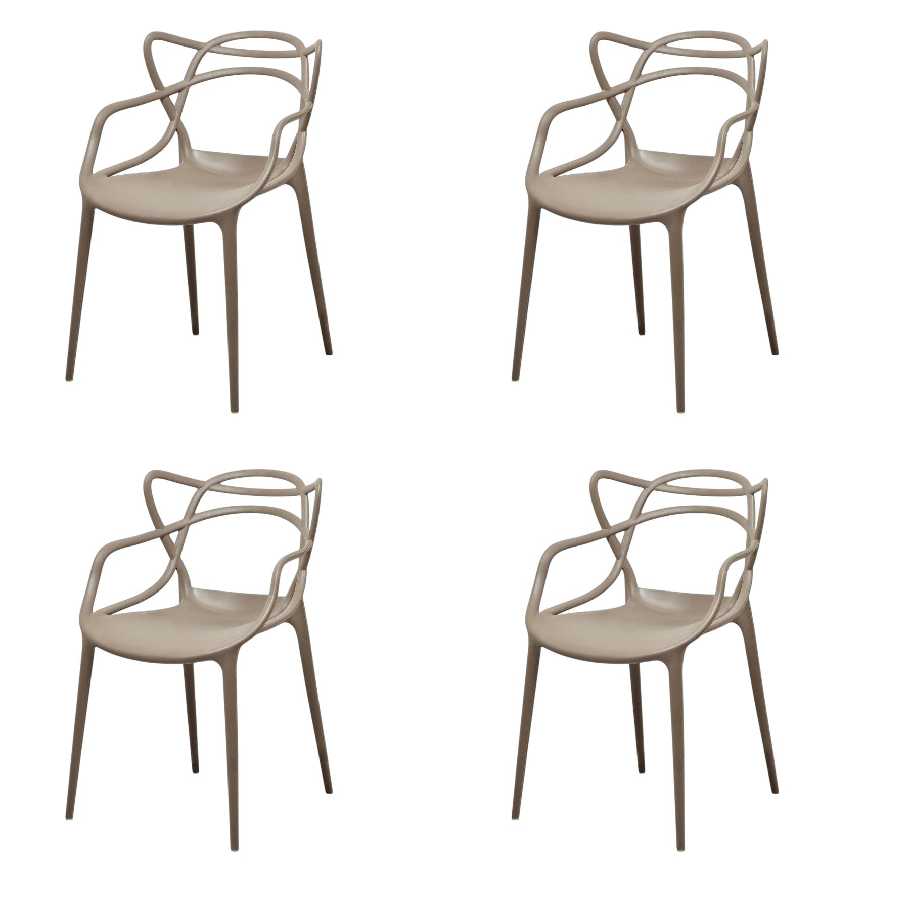 Set of Four Gray Heavy Duty Plastic Open Back Dining Arm Chairs
