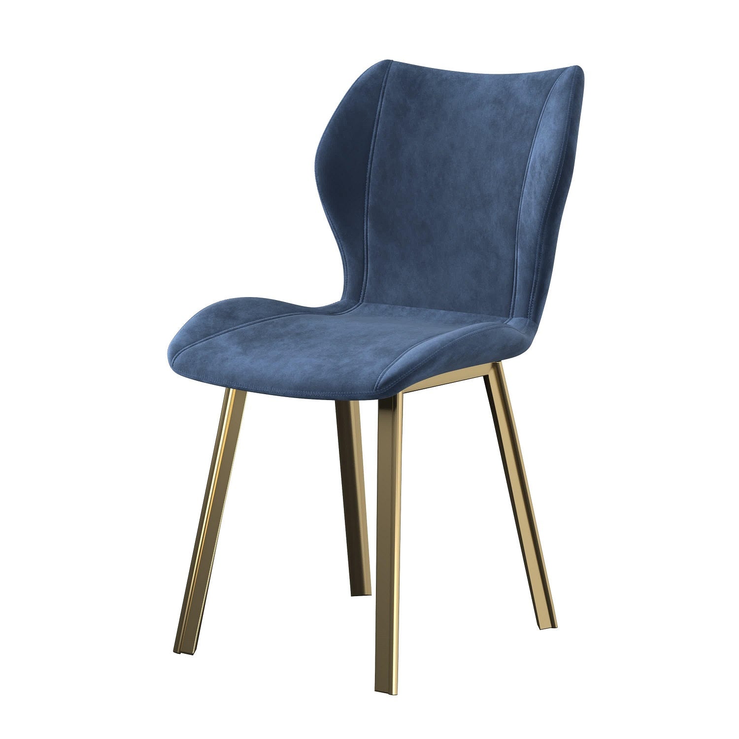 Set of Four Blue and Gold Upholstered Velvet Dining Side Chairs