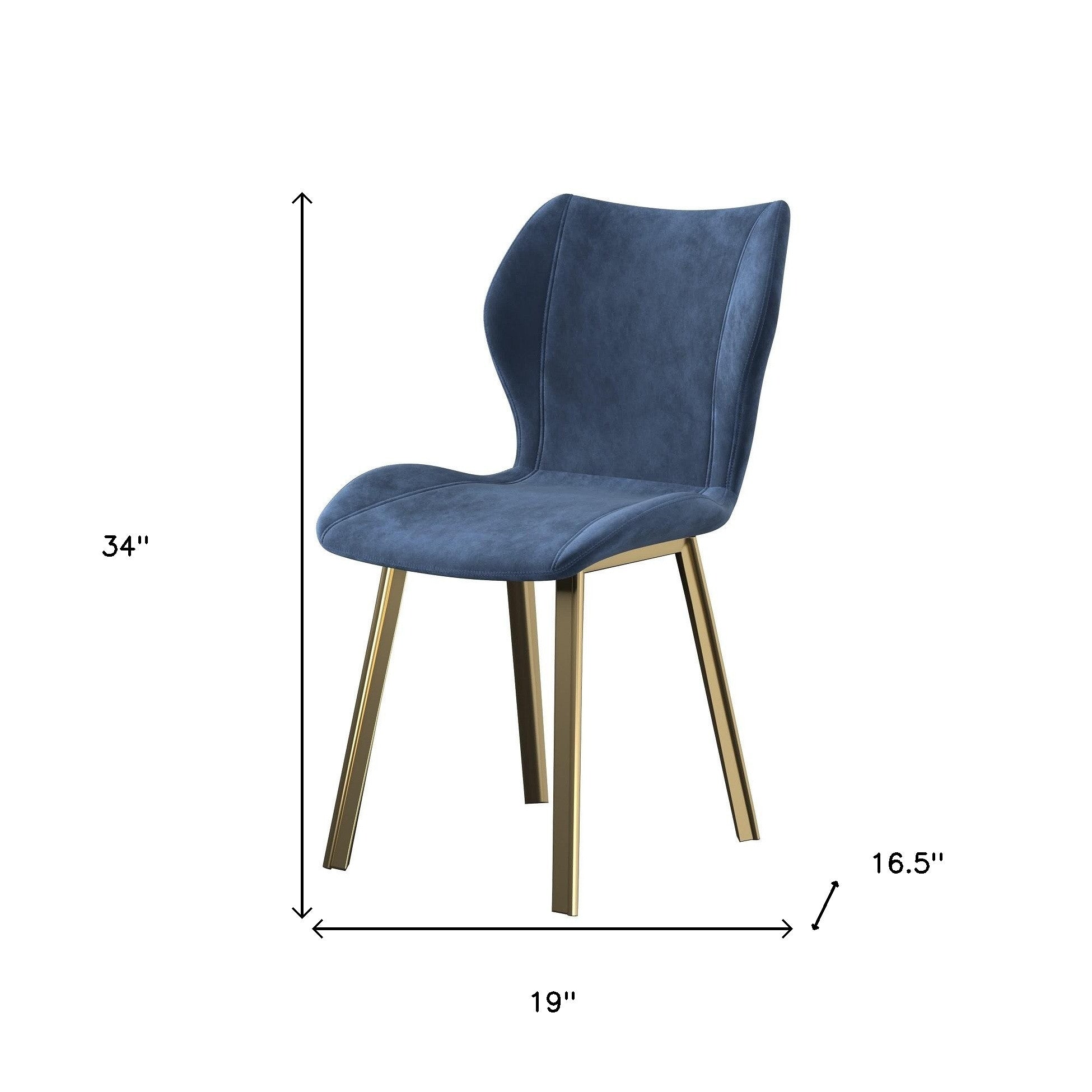 Set of Four Blue and Gold Upholstered Velvet Dining Side Chairs