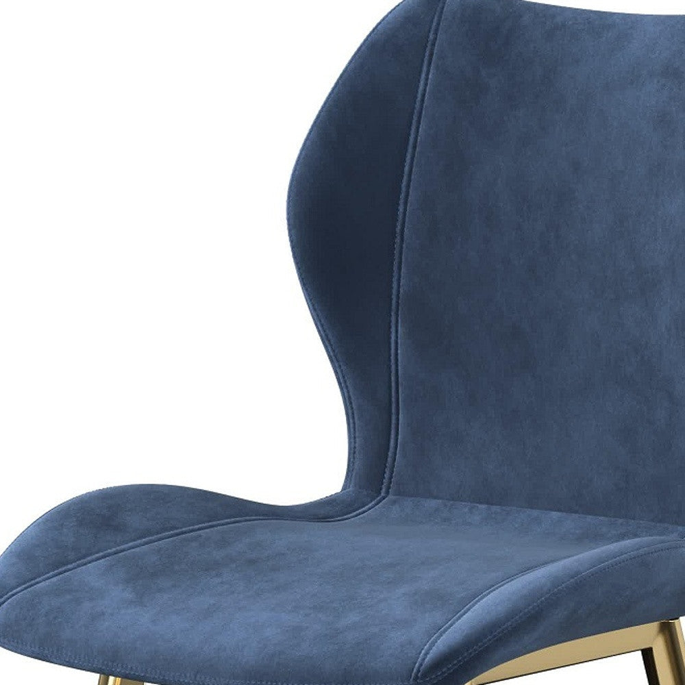 Set of Four Blue and Gold Upholstered Velvet Dining Side Chairs