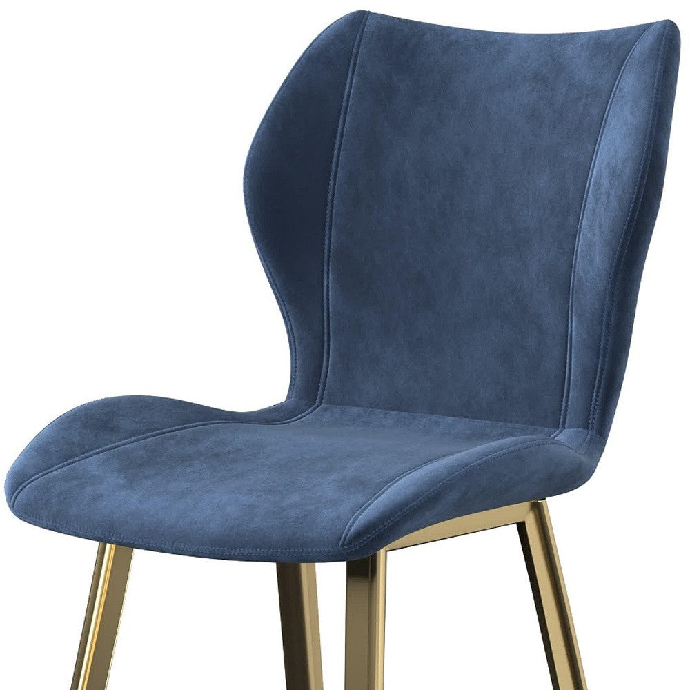 Set of Four Blue and Gold Upholstered Velvet Dining Side Chairs