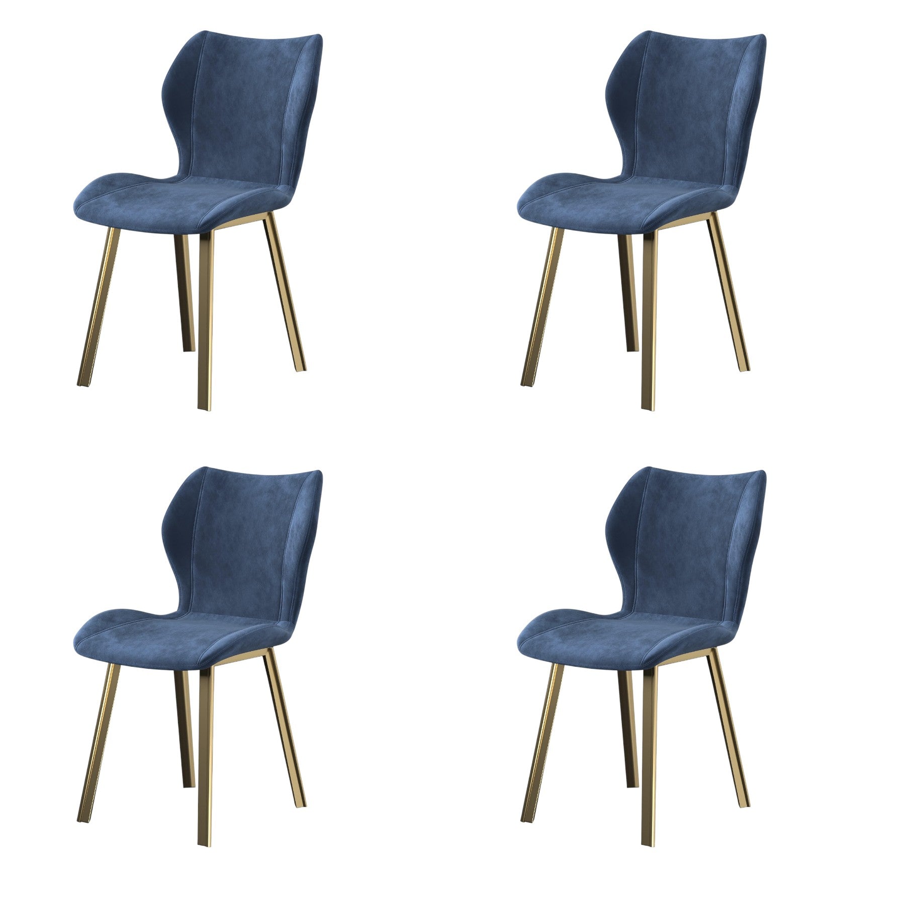 Set of Four Blue and Gold Upholstered Velvet Dining Side Chairs