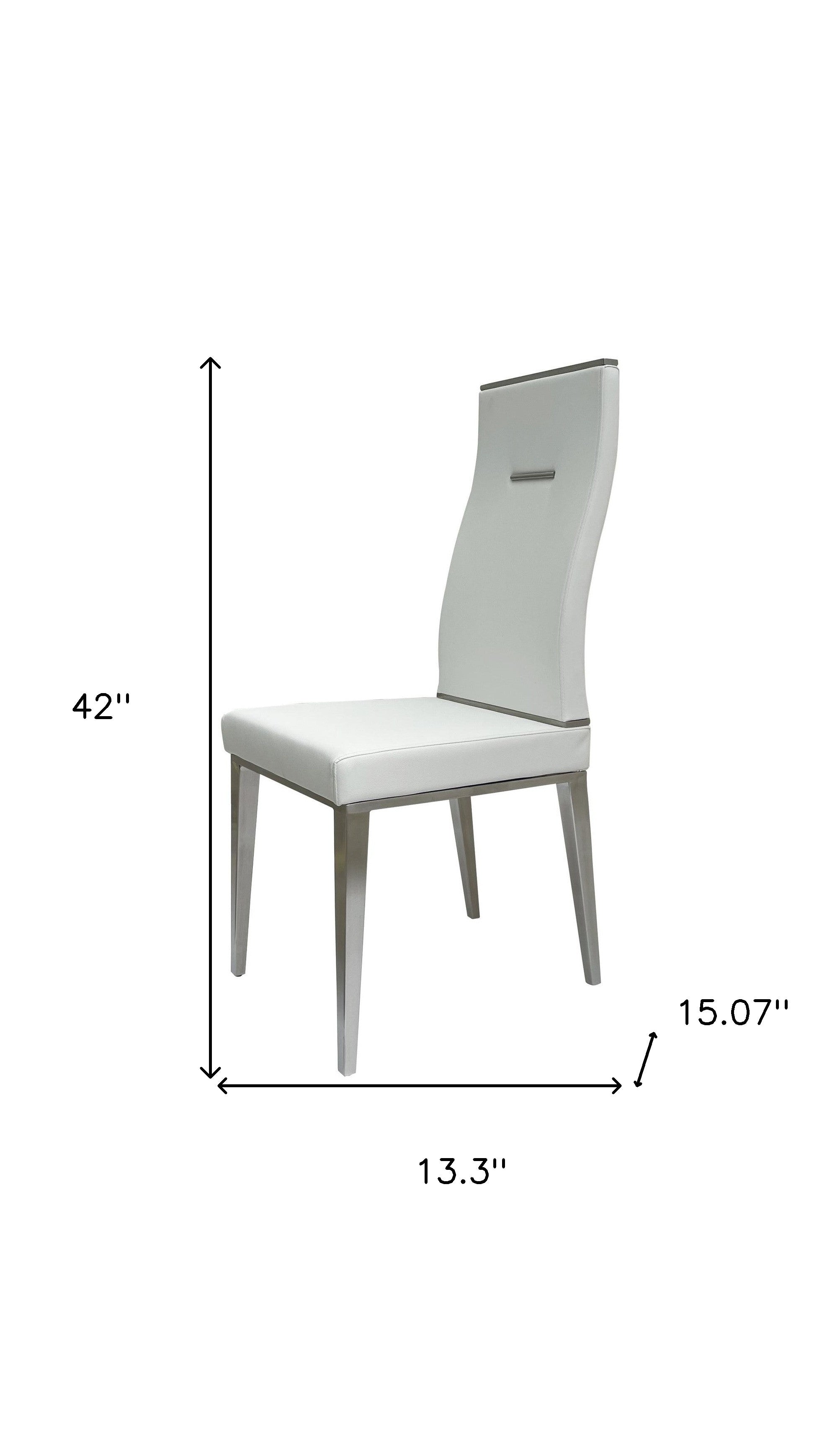 Set of Four White and Silver Upholstered Faux Leather Dining Side Chairs
