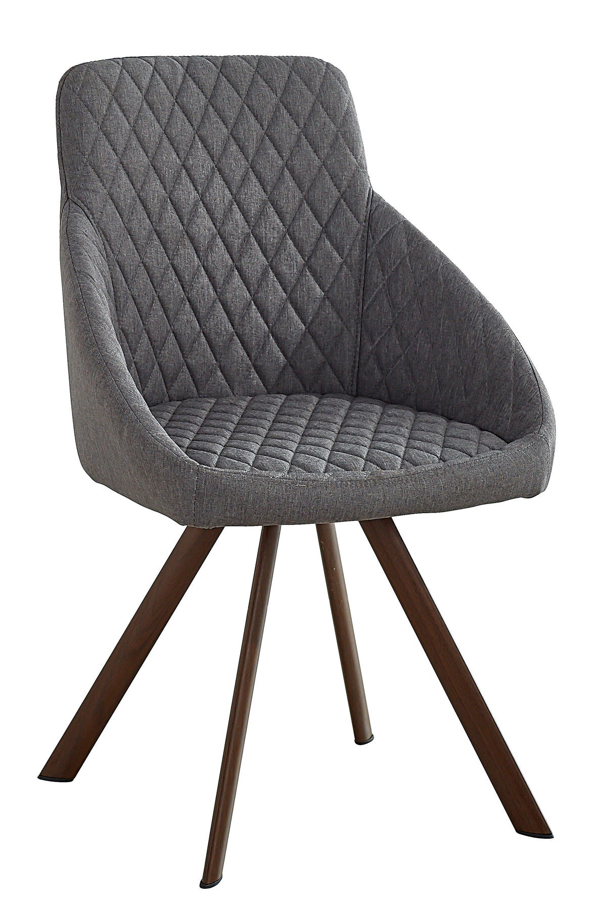 Set of Two Tufted Gray and Brown Upholstered Fabric Dining Arm Chairs