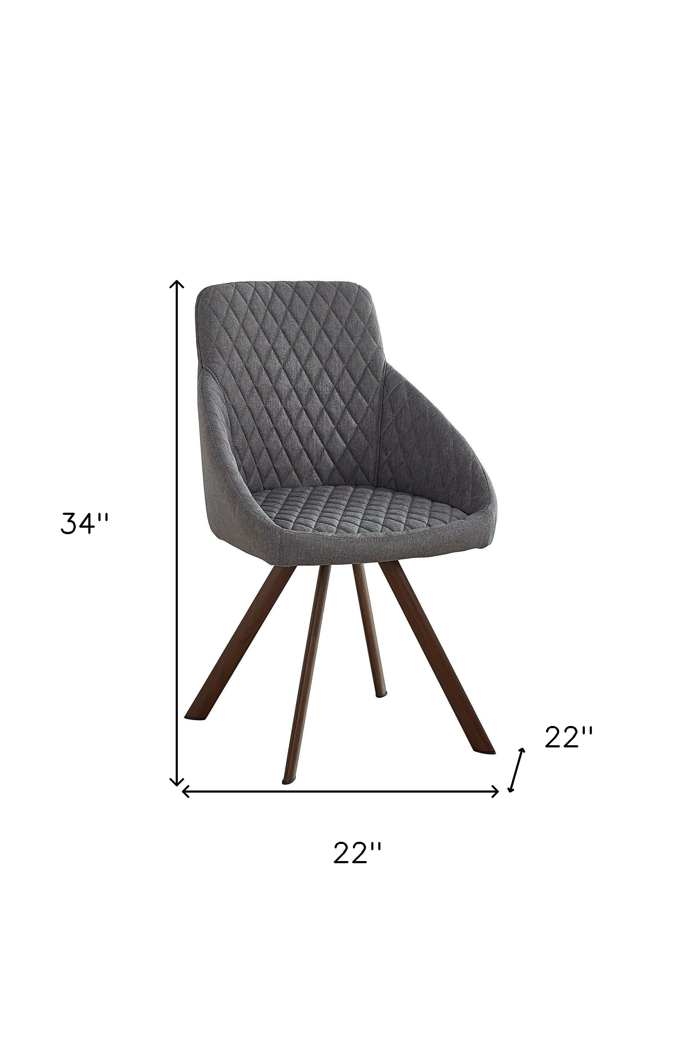 Set of Two Tufted Gray and Brown Upholstered Fabric Dining Arm Chairs