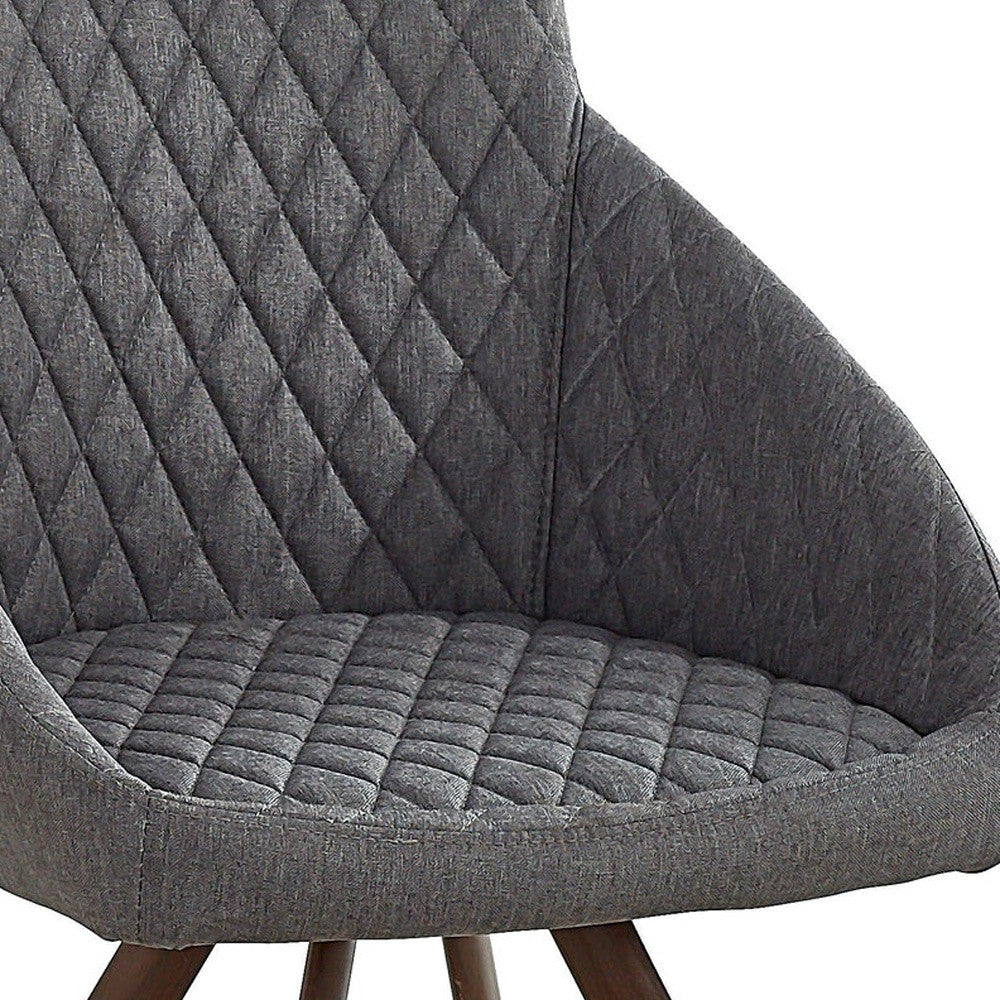 Set of Two Tufted Gray and Brown Upholstered Fabric Dining Arm Chairs