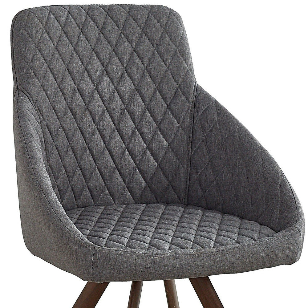 Set of Two Tufted Gray and Brown Upholstered Fabric Dining Arm Chairs