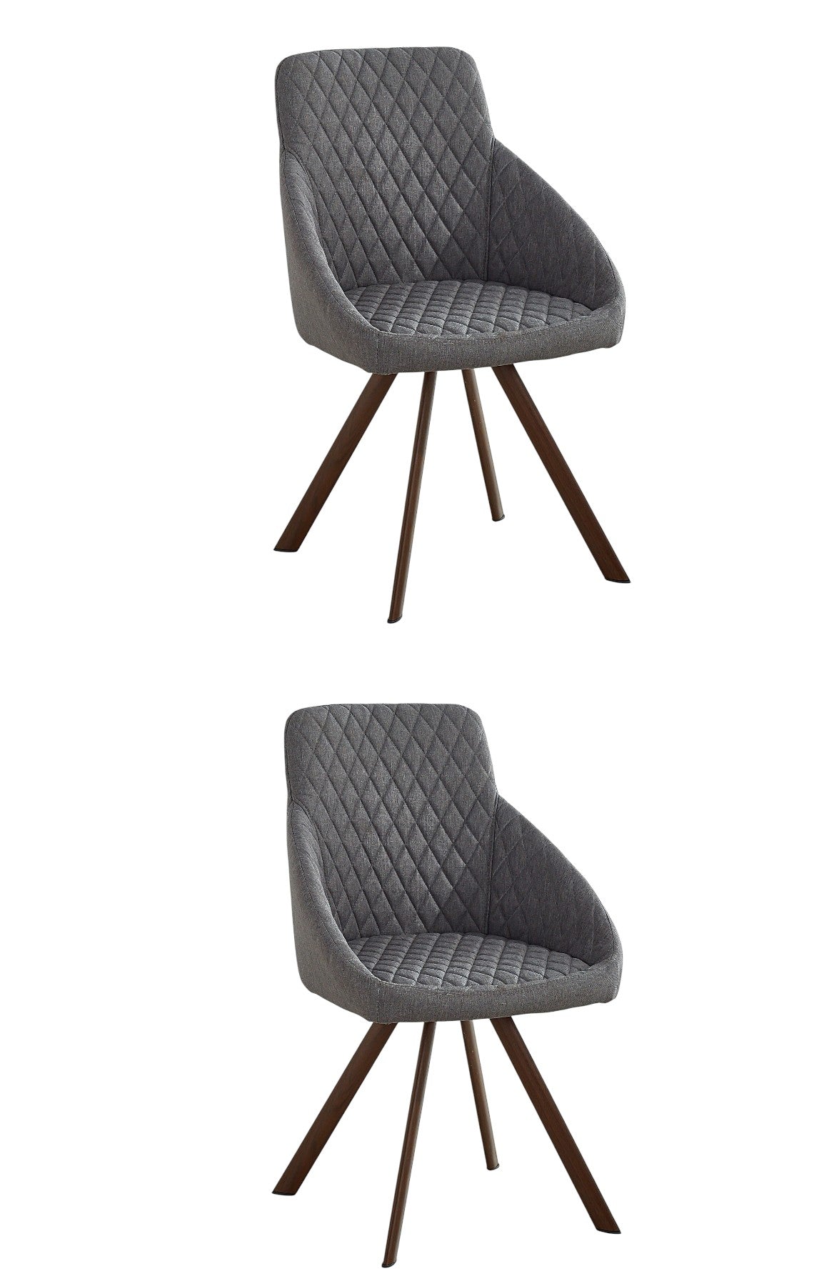 Set of Two Tufted Gray and Brown Upholstered Fabric Dining Arm Chairs