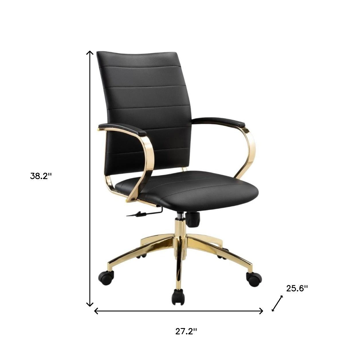 Black and Gold Adjustable Height Swivel Rolling Office Chair