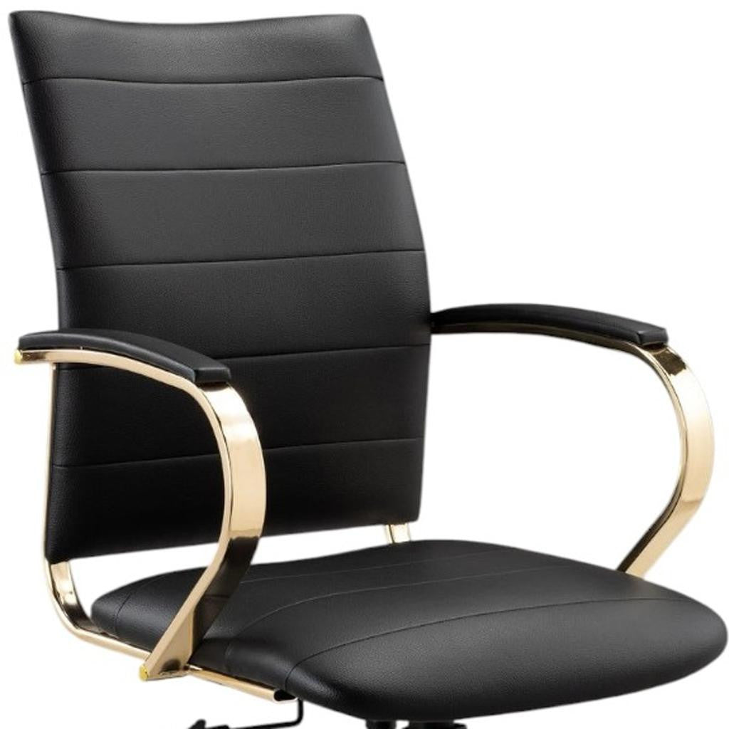 Black and Gold Adjustable Height Swivel Rolling Office Chair