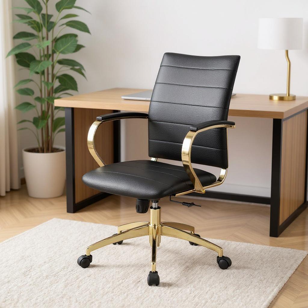 Black and Gold Adjustable Height Swivel Rolling Office Chair