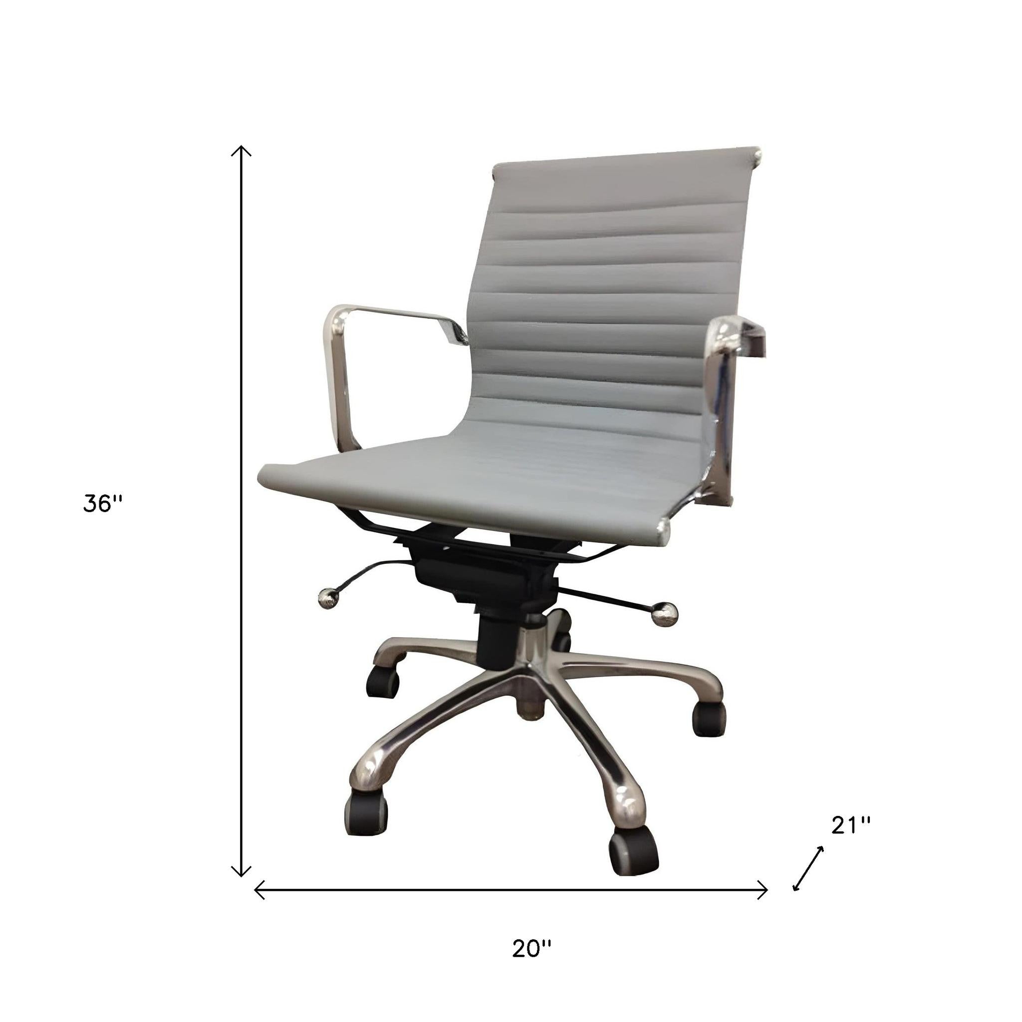 Gray and Silver Faux Leather Adjustable Height Swivel Rolling Office Chair