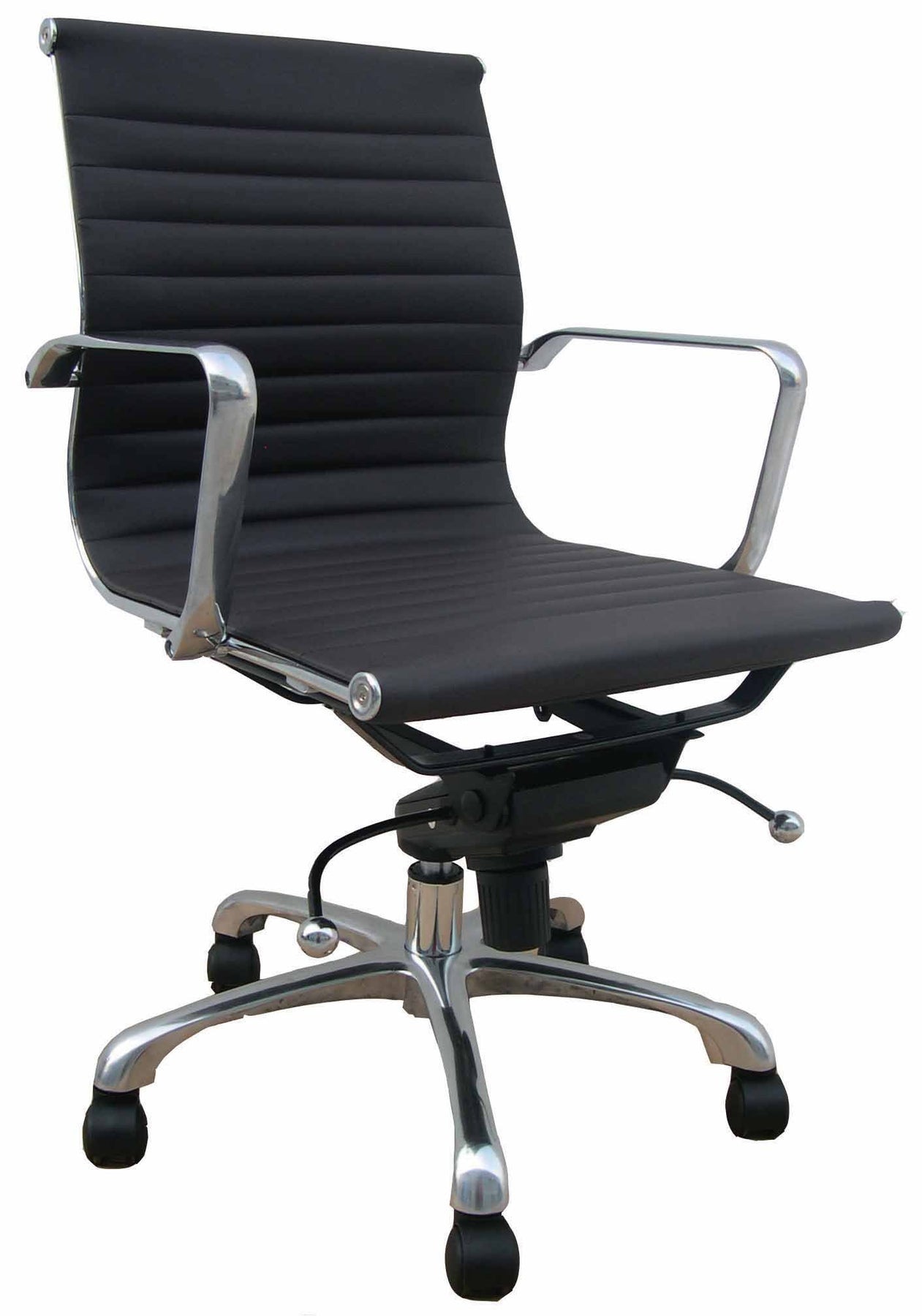 Black and Silver Faux Leather Adjustable Height Swivel Rolling Office Chair