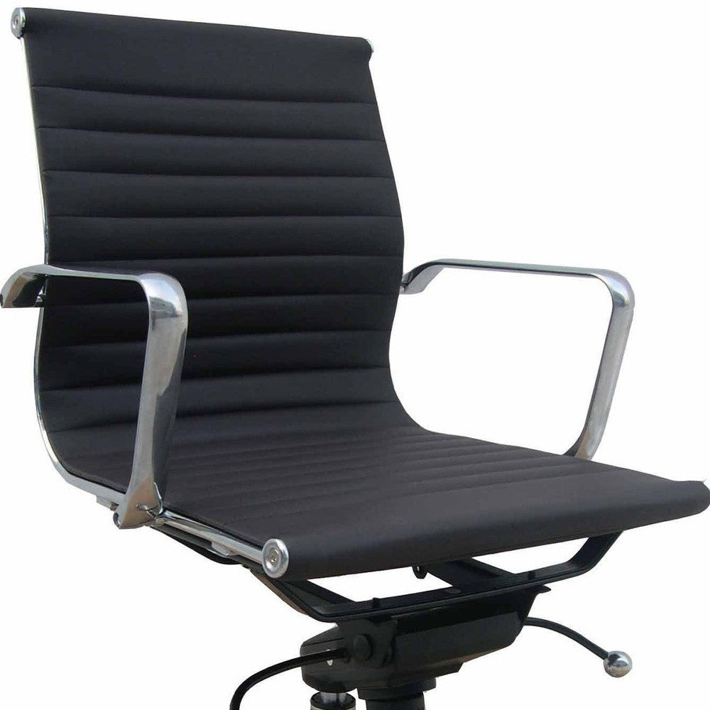 Black and Silver Faux Leather Adjustable Height Swivel Rolling Office Chair