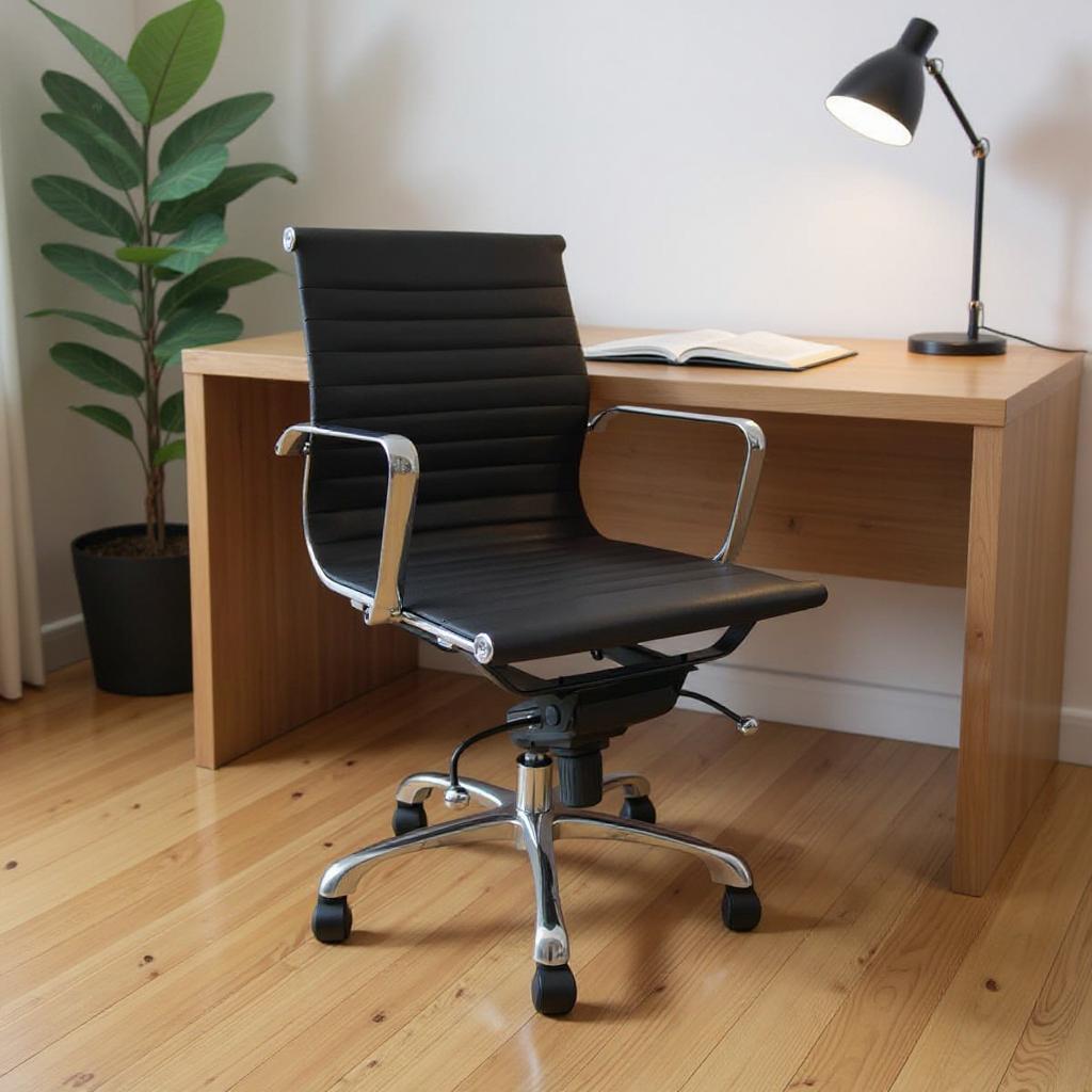 Black and Silver Faux Leather Adjustable Height Swivel Rolling Office Chair