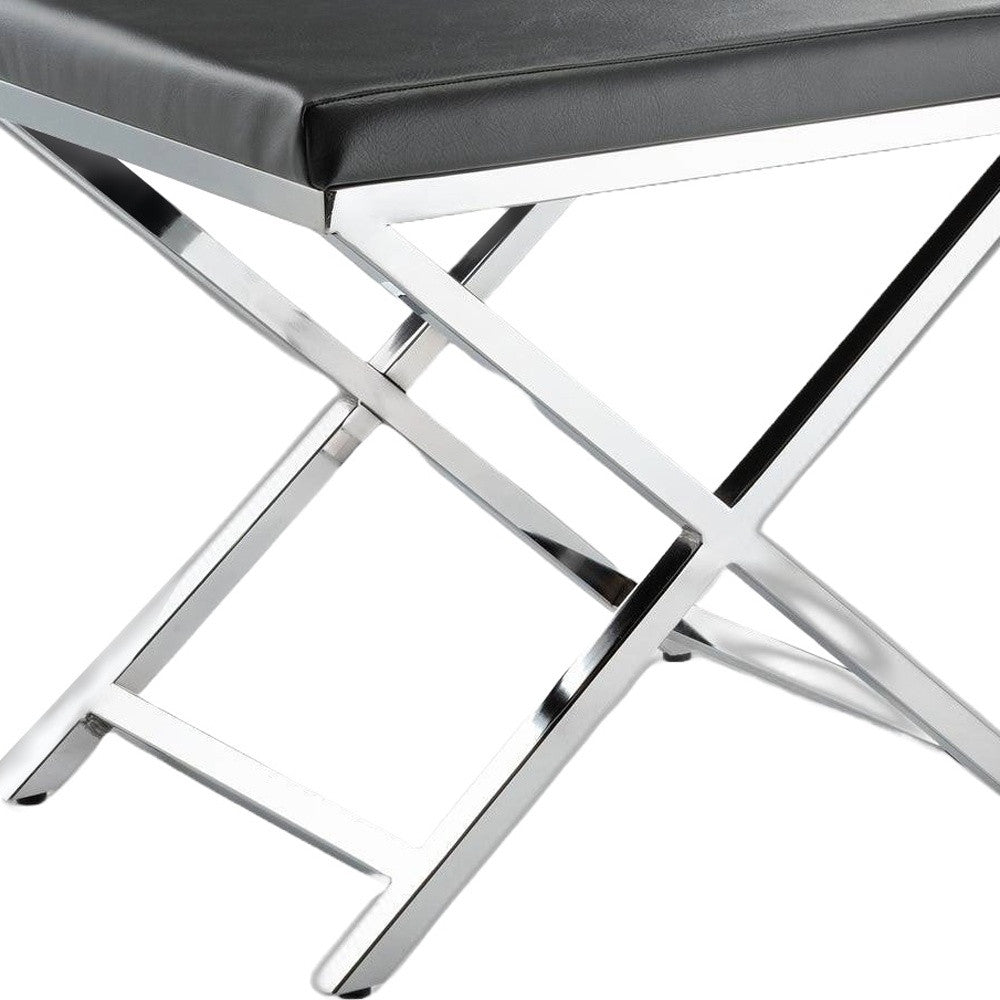 21" Charcoal and Silver Faux Leather Vanity Chair