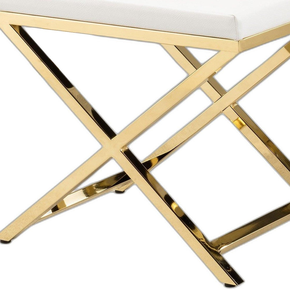 21" White and Gold Faux Leather Vanity Chair
