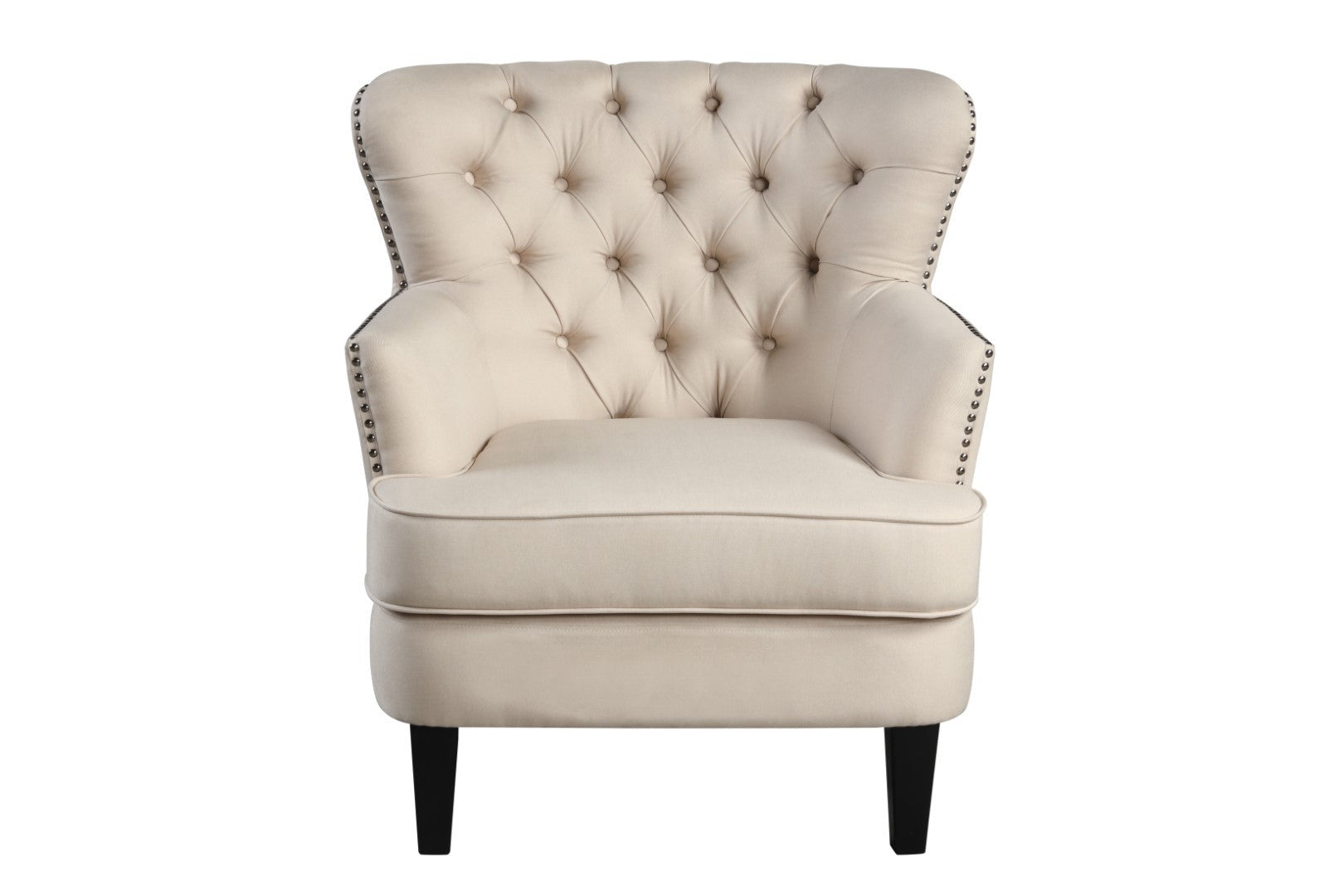 35" Beige and Black Fabric Tufted Wingback Chair