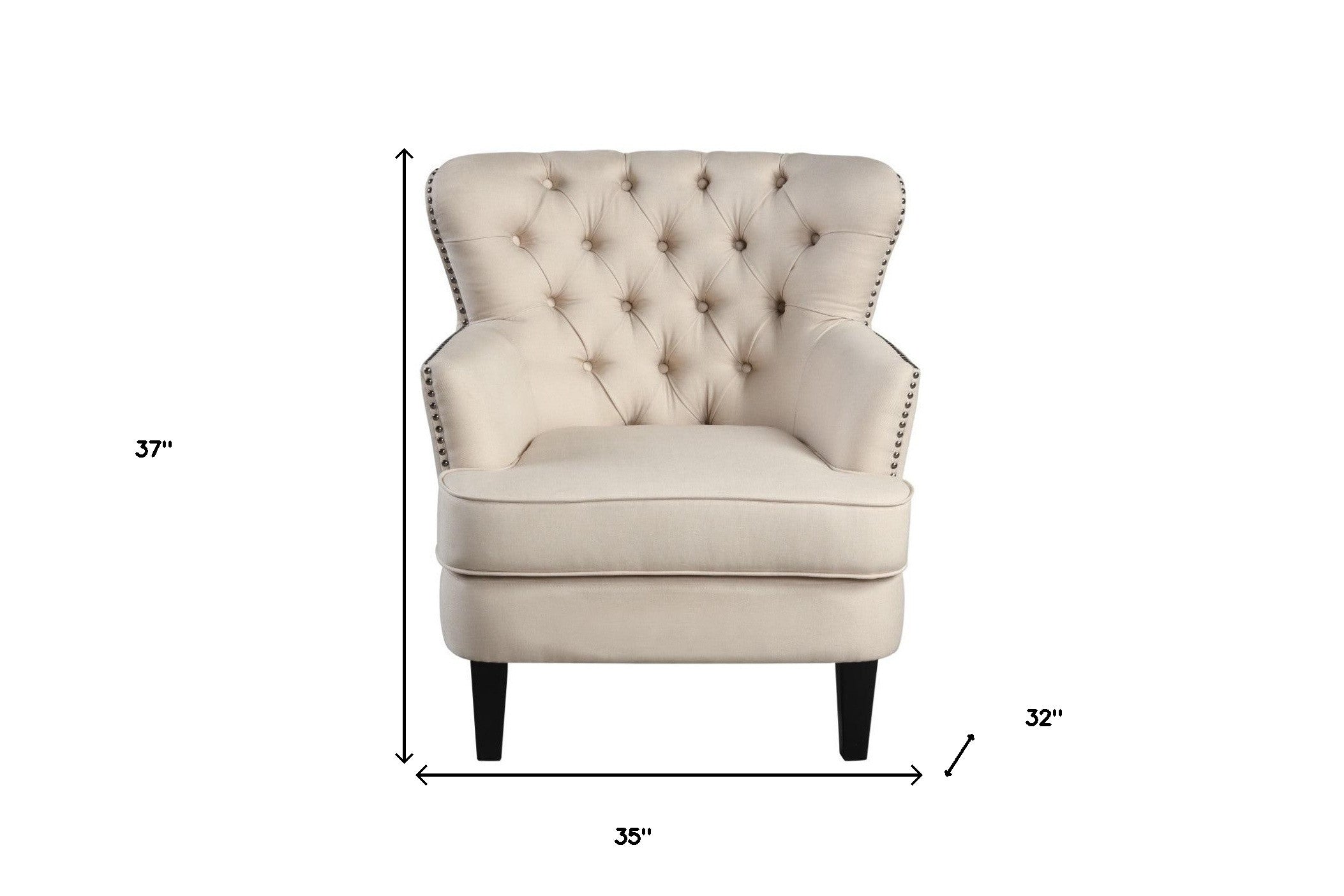 35" Beige and Black Fabric Tufted Wingback Chair