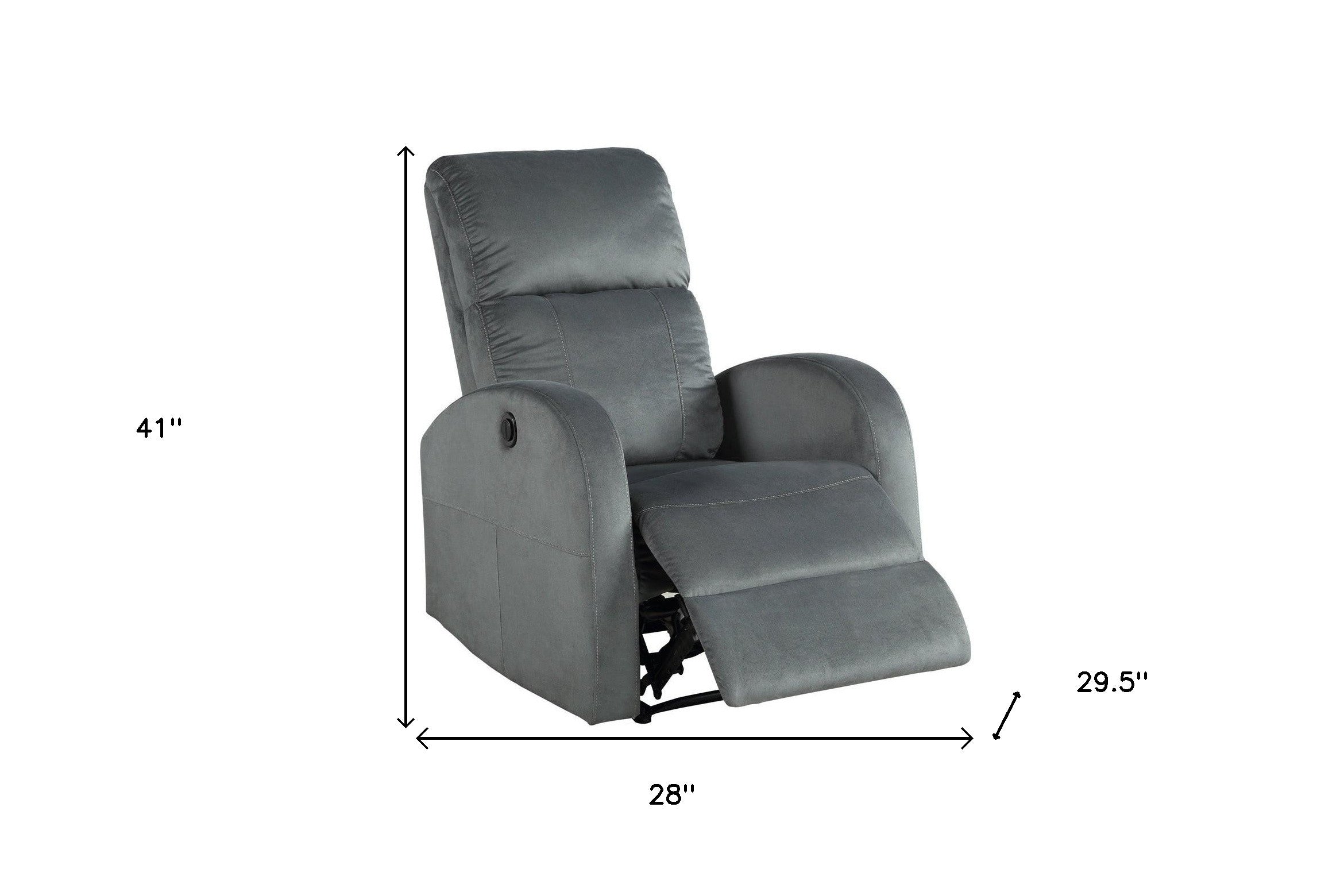 28" Gray Velvet Power Club Recliner