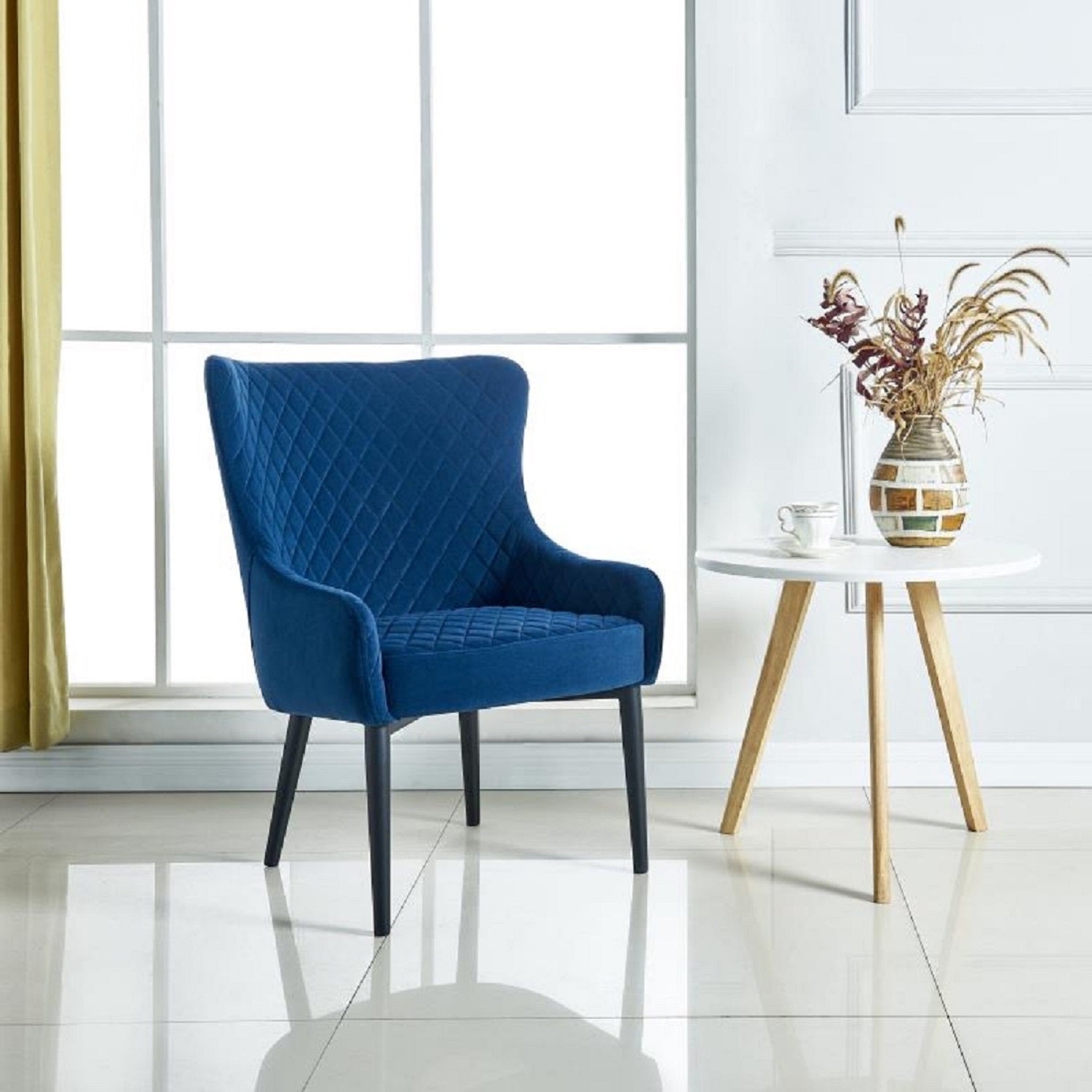 28" Blue and Black Tufted Velvet Wingback Chair