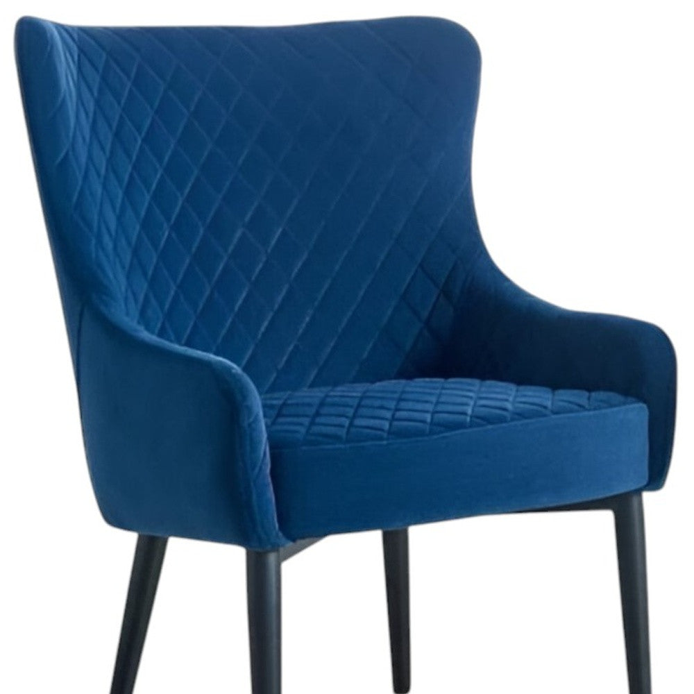28" Blue and Black Tufted Velvet Wingback Chair