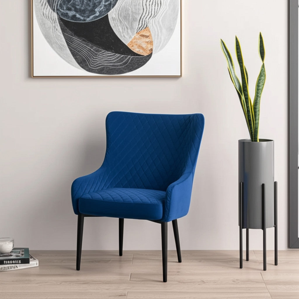 28" Blue and Black Tufted Velvet Wingback Chair