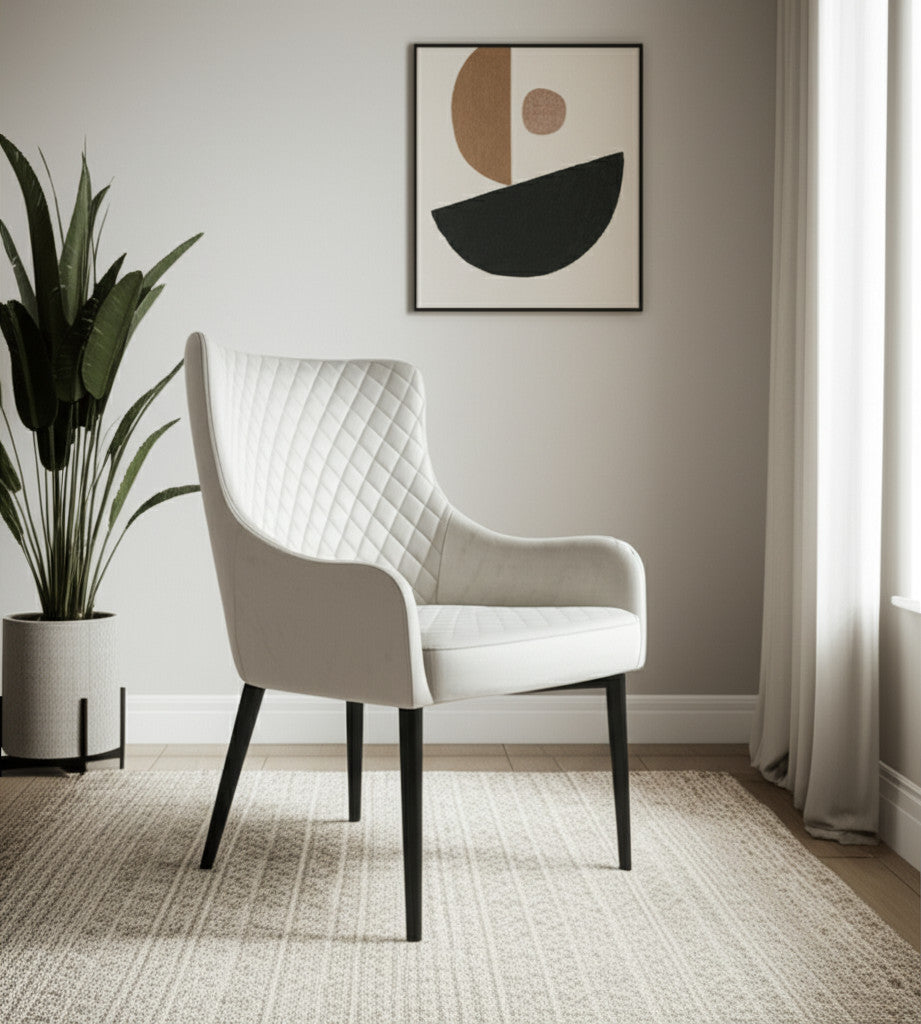 28" Beige and Black Fabric Wingback Chair