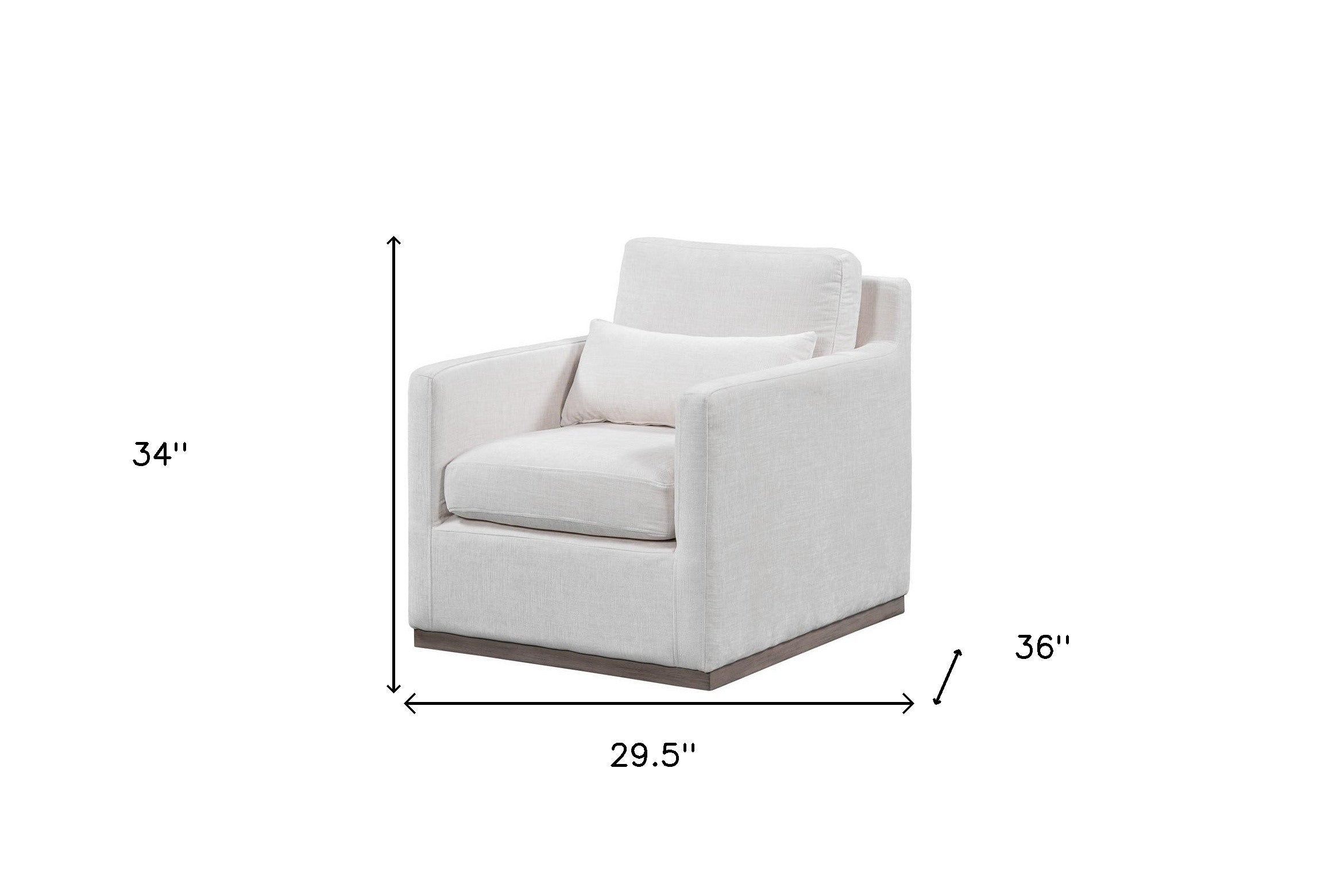30" Off White Fabric Swivel Club Chair And Toss Pillow