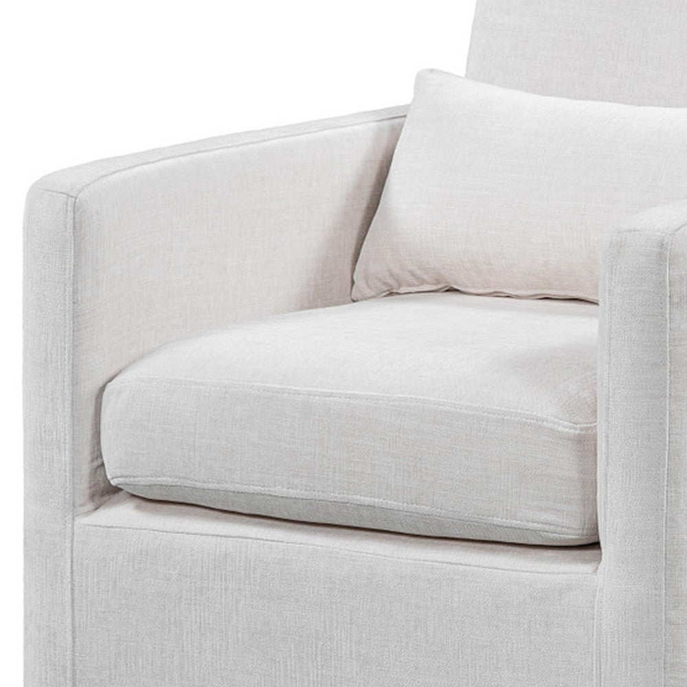 30" Off White Fabric Swivel Club Chair And Toss Pillow