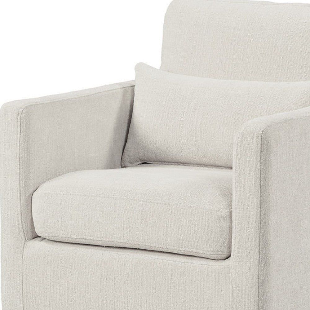 30" Cream Fabric Swivel Club Chair And Toss Pillow