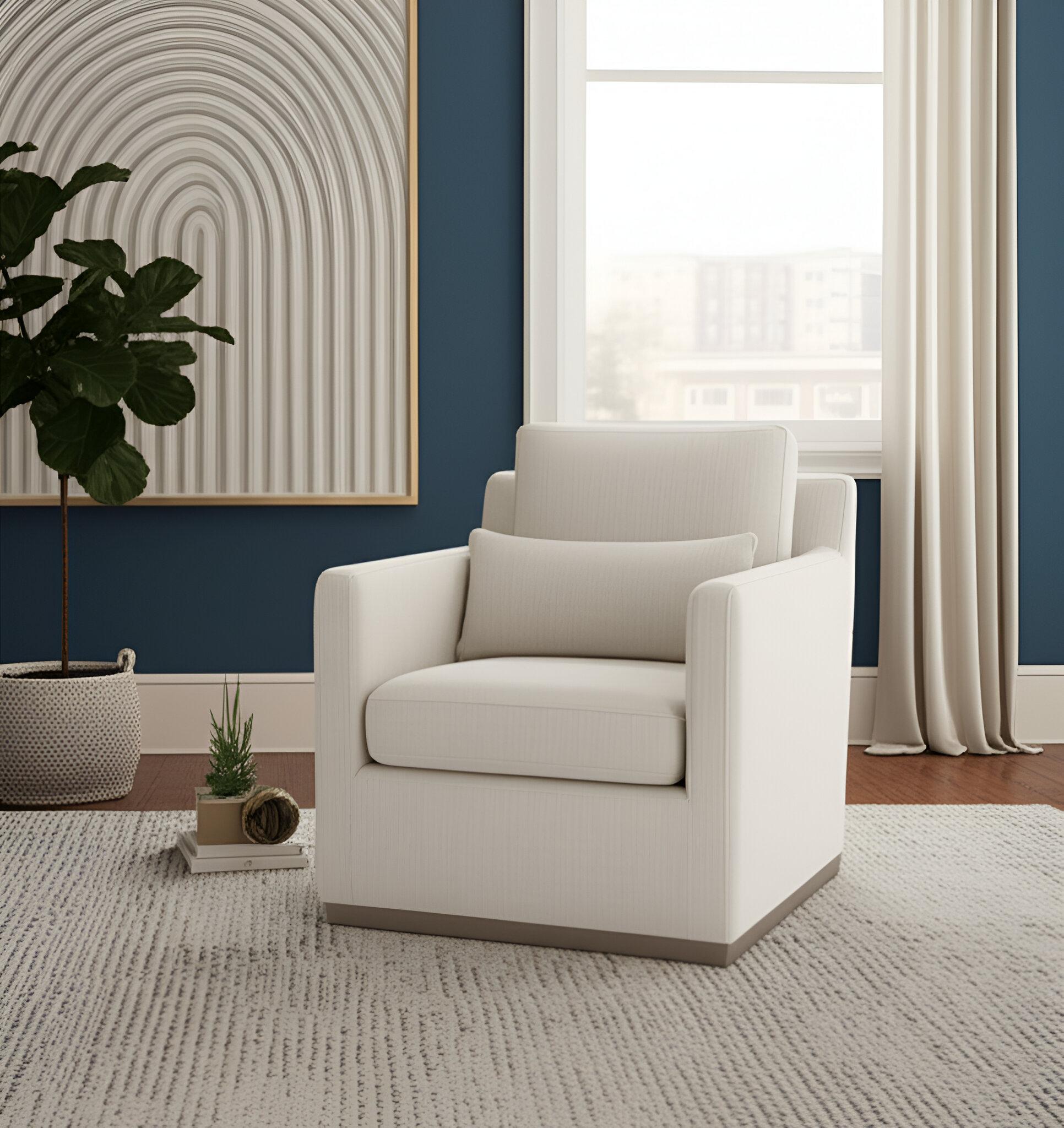 30" Cream Fabric Swivel Club Chair And Toss Pillow