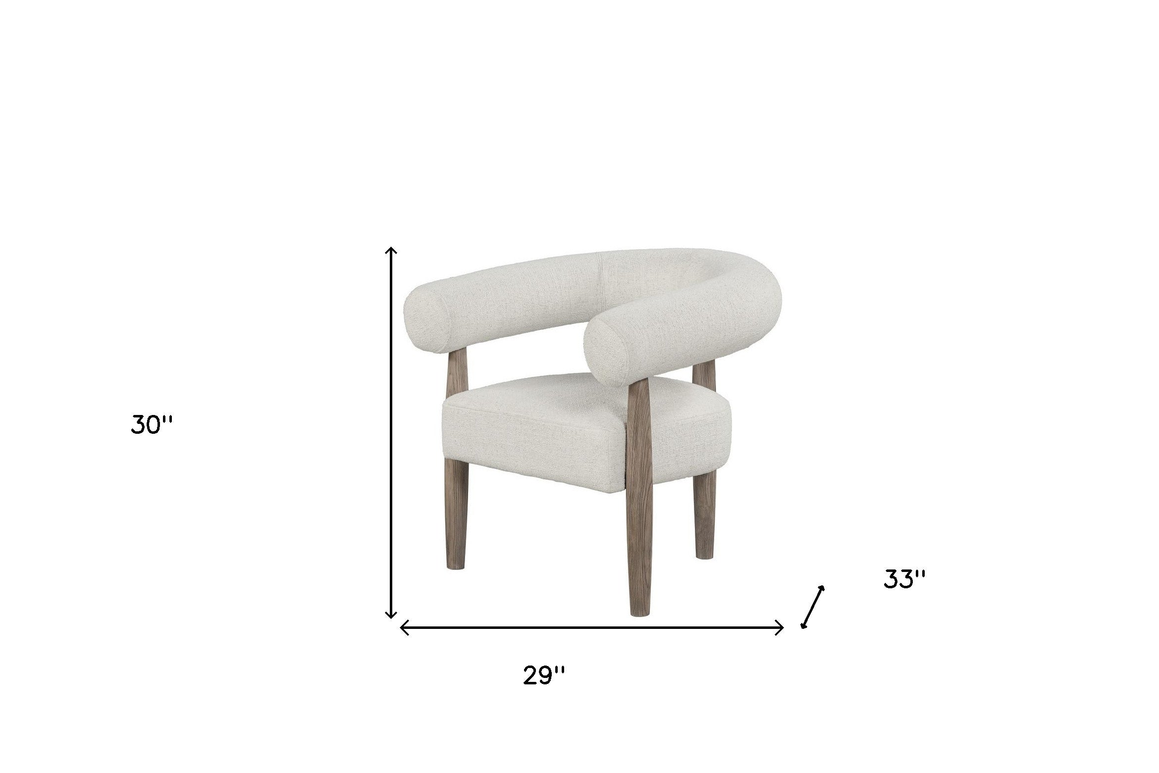 29" Off White and Ash Gray Fabric And Wood Arm Chair