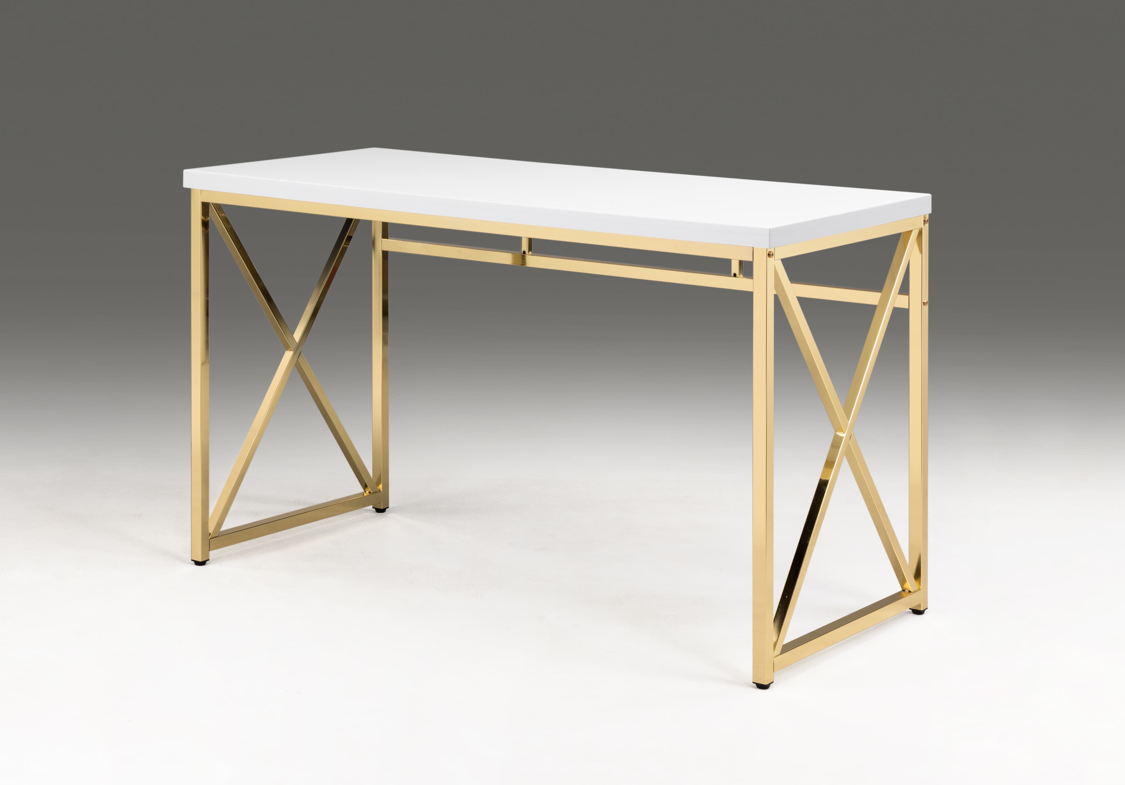 47" White and Gold Wood and Metal Computer Desk