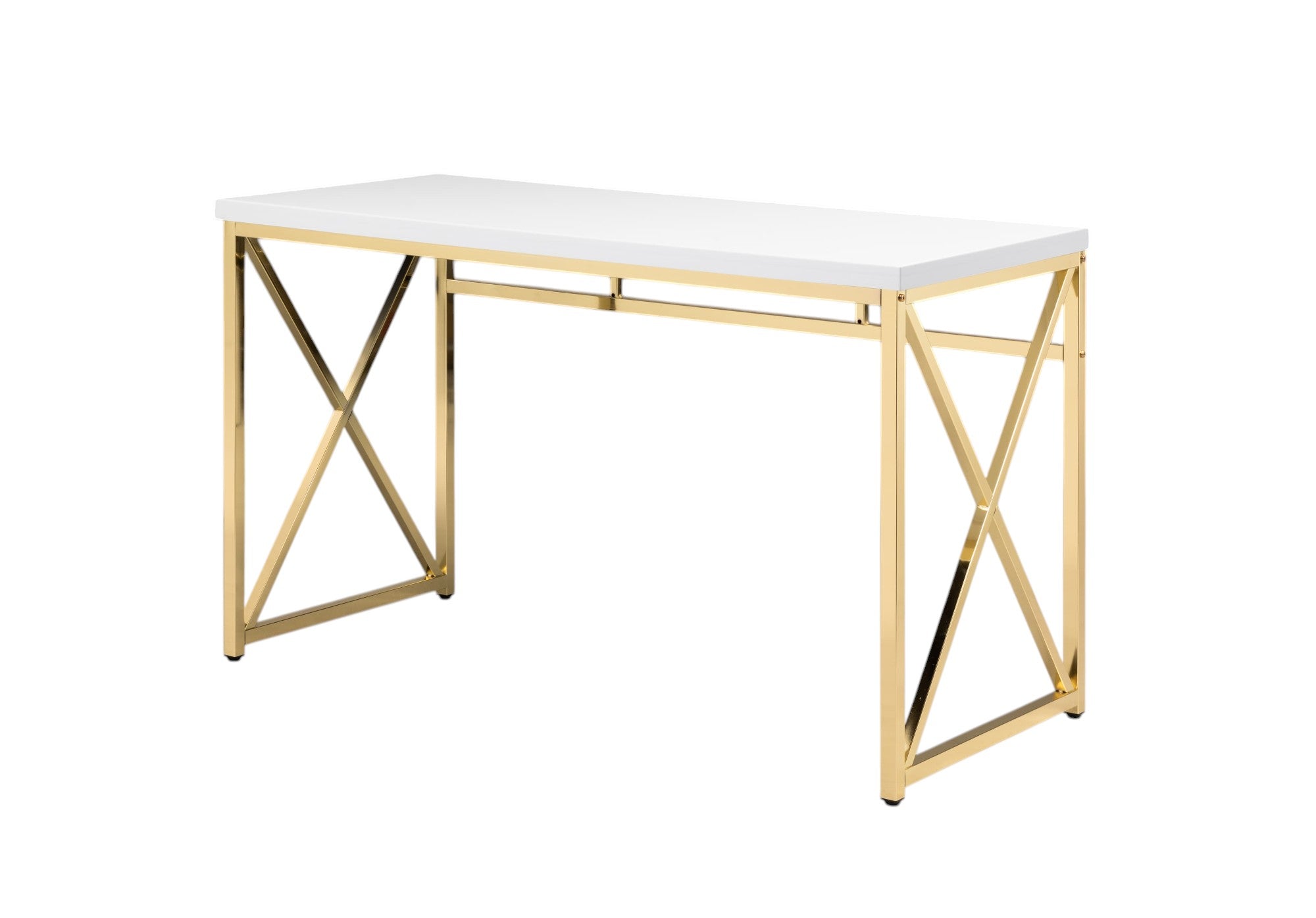 47" White and Gold Wood and Metal Computer Desk
