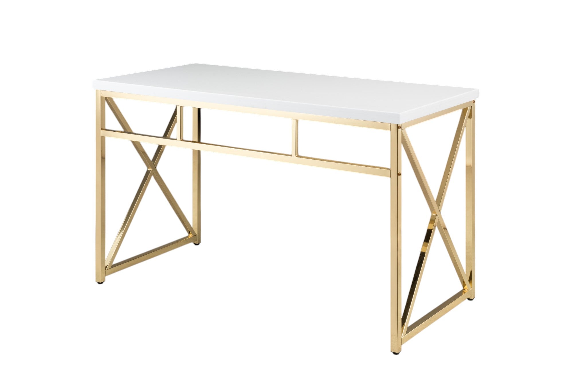 47" White and Gold Wood and Metal Computer Desk