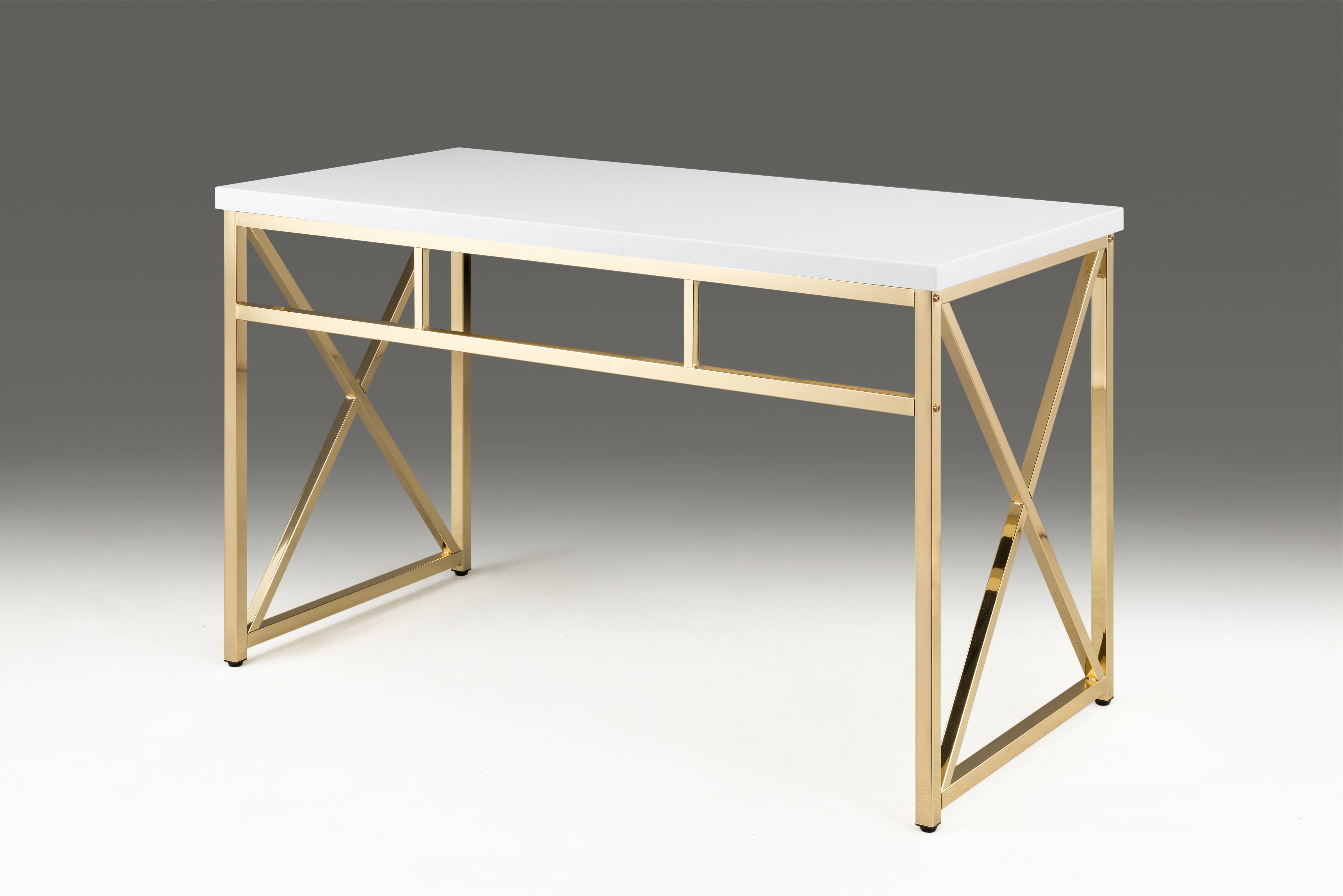 47" White and Gold Wood and Metal Computer Desk