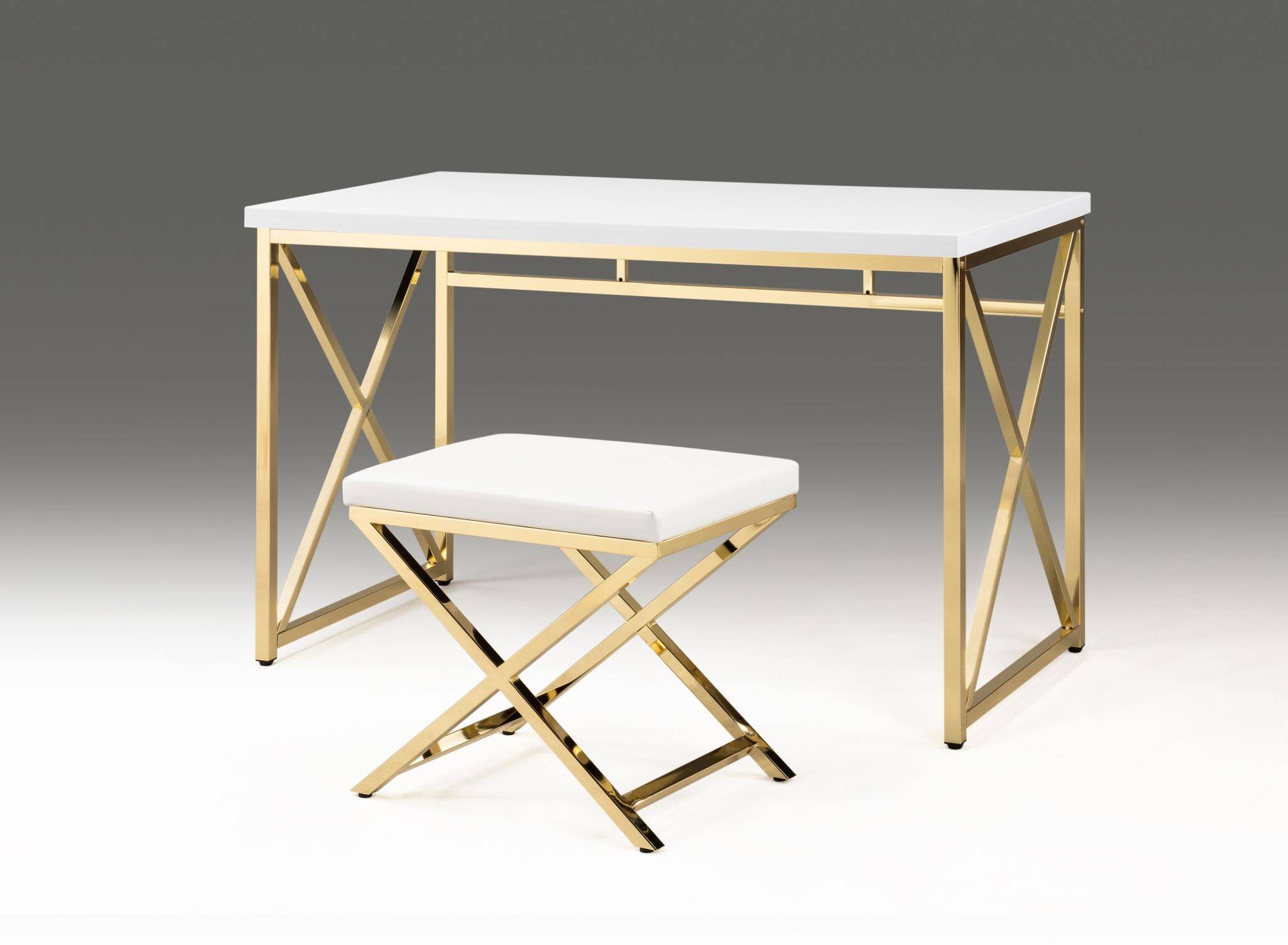 47" White and Gold Wood and Metal Computer Desk