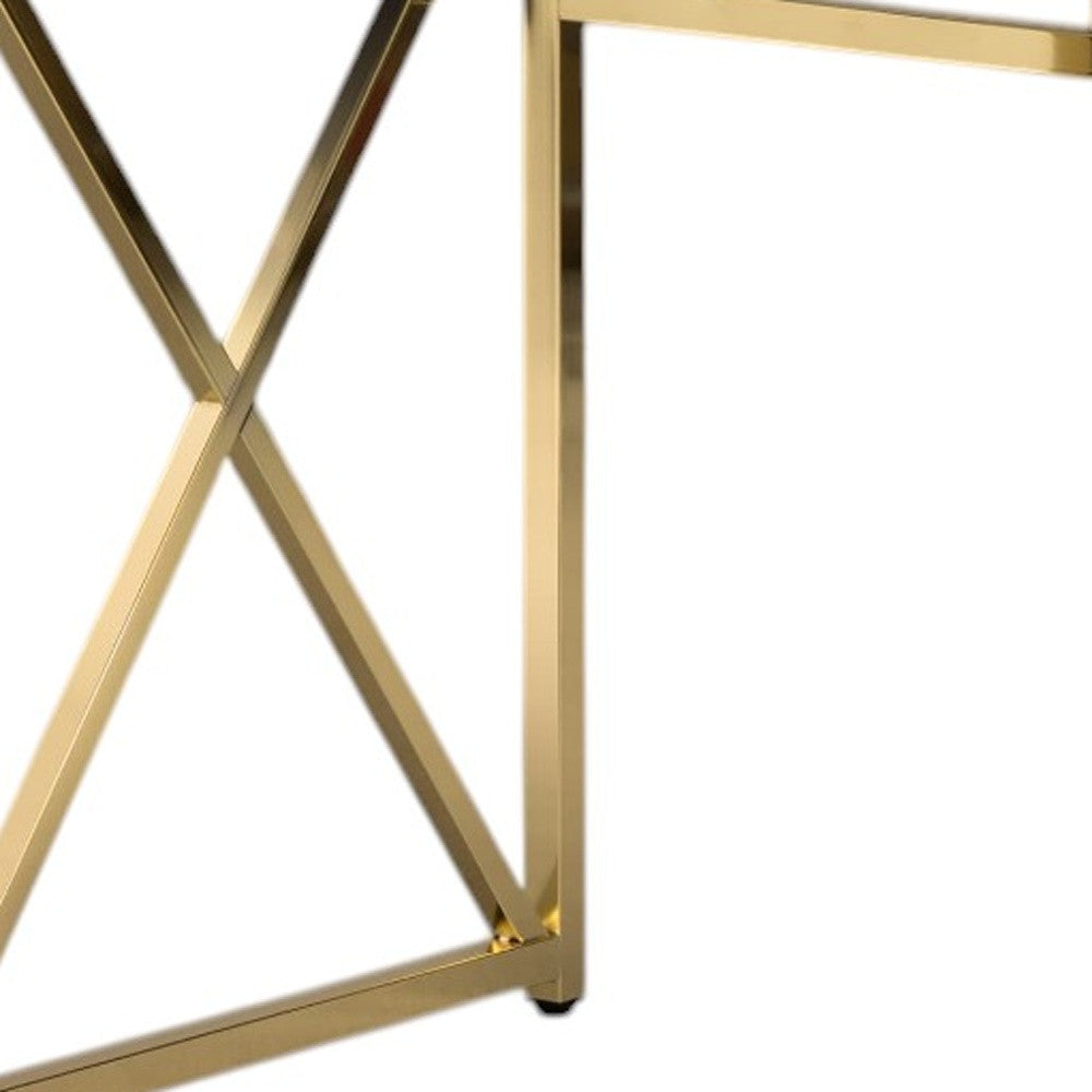 47" White and Gold Wood and Metal Computer Desk