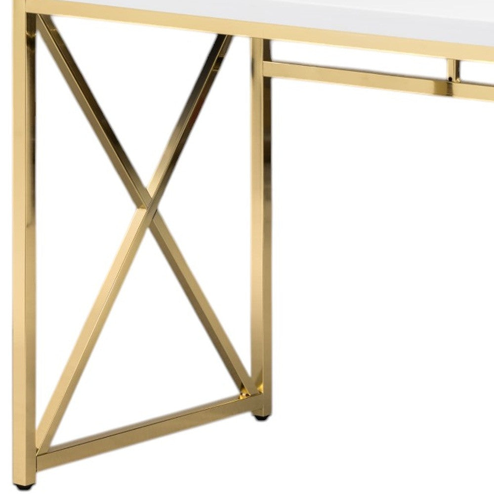 47" White and Gold Wood and Metal Computer Desk