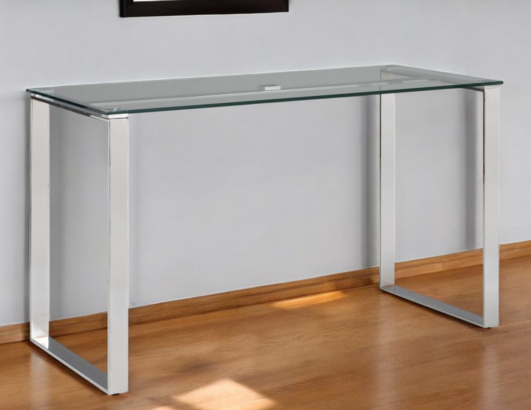 47" Clear and Silver Glass and Metal Computer Desk