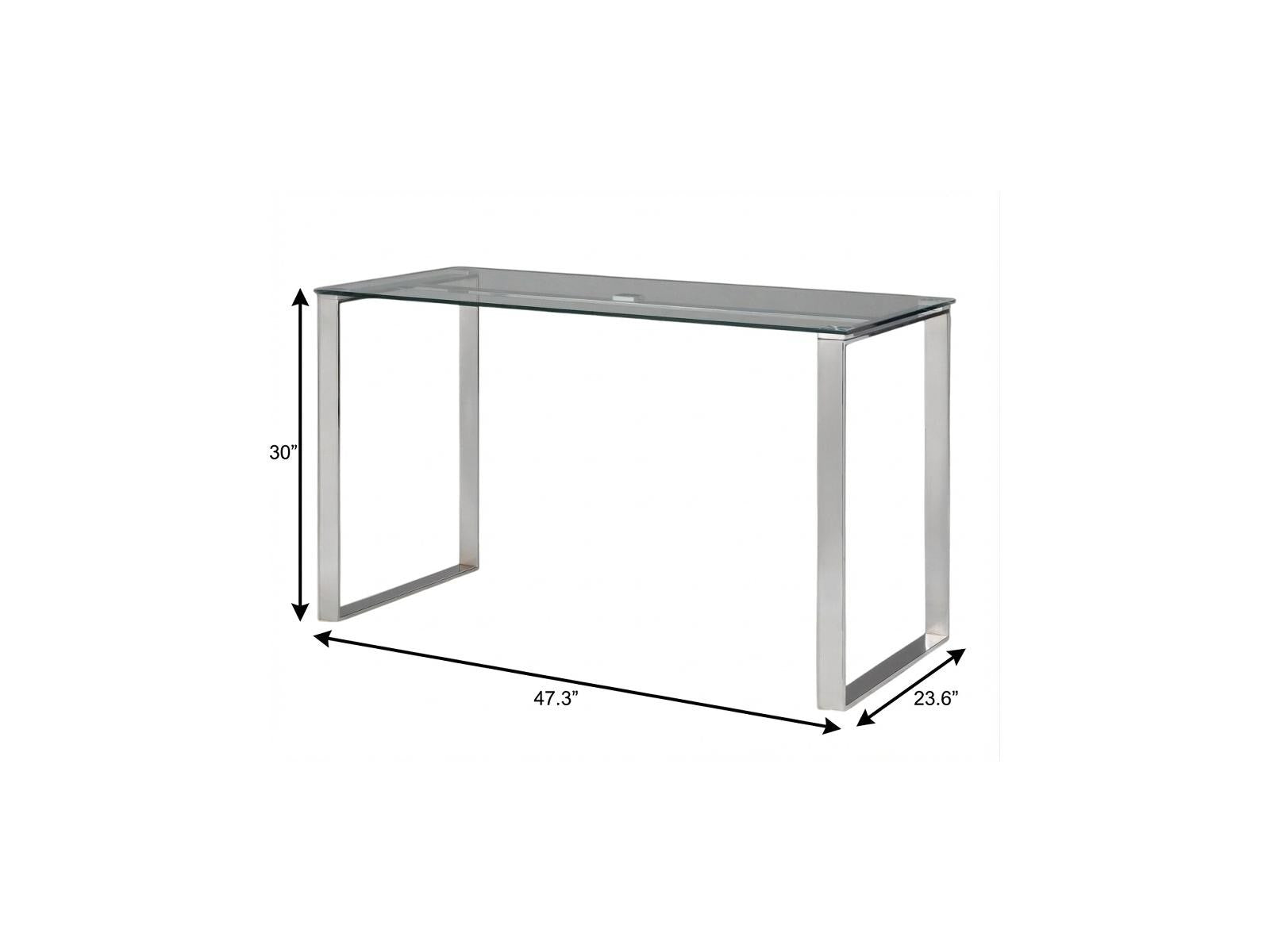 47" Clear and Silver Glass and Metal Computer Desk