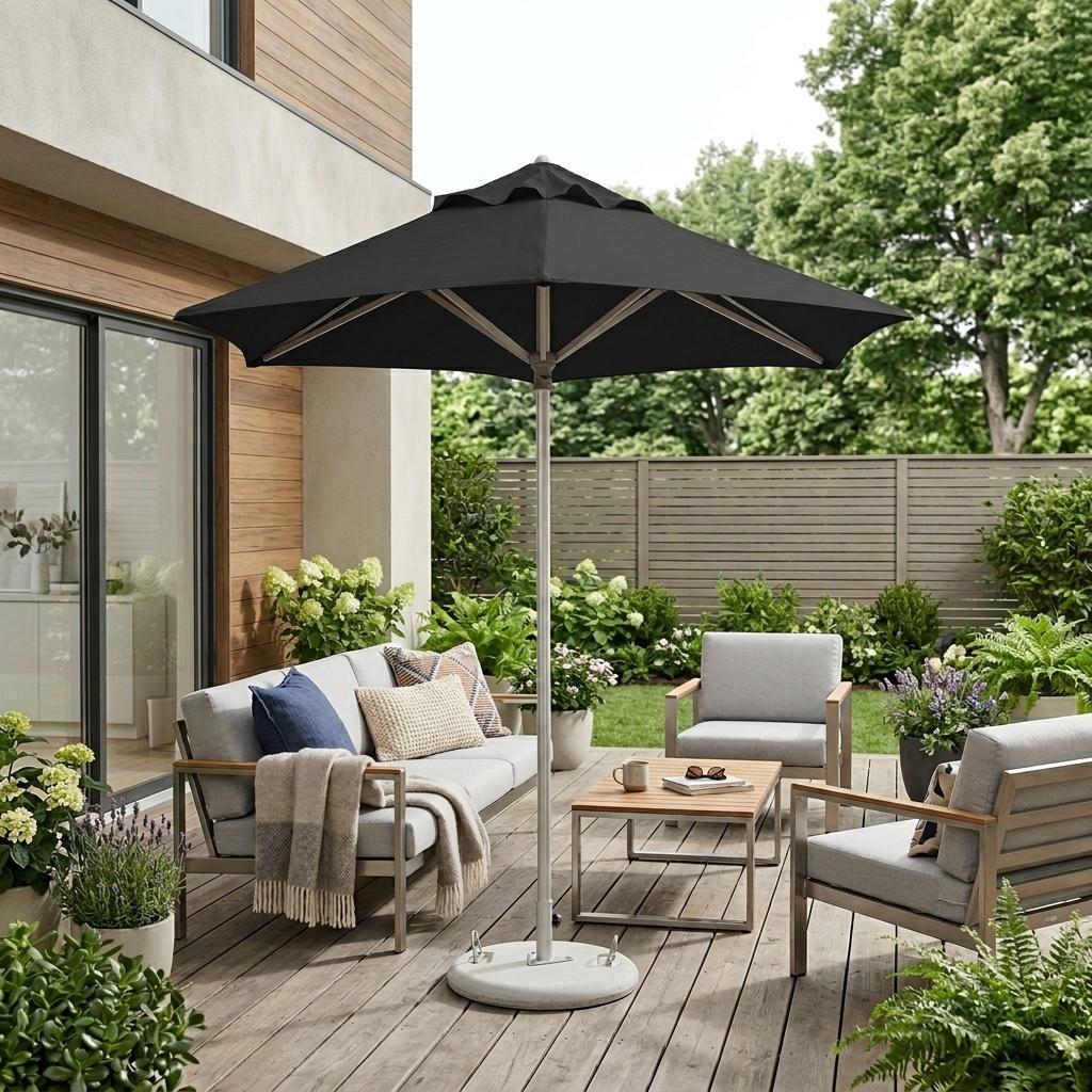 9' Black Polyester Round Market Patio Umbrella – Candide Home