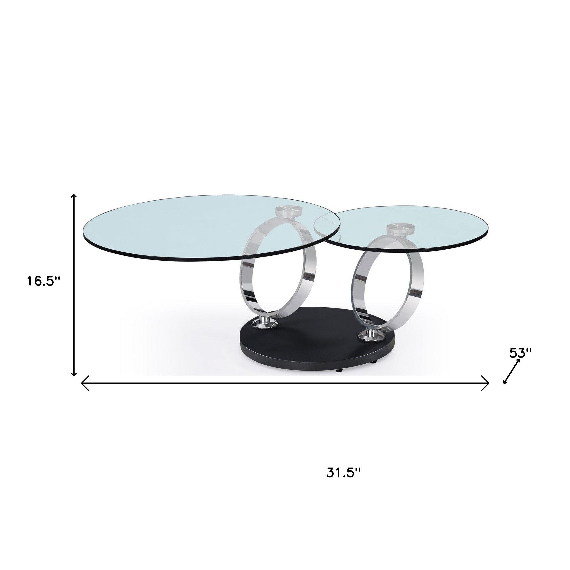 32" Clear Black and Silver Glass And Metal Round Abstract Coffee Table